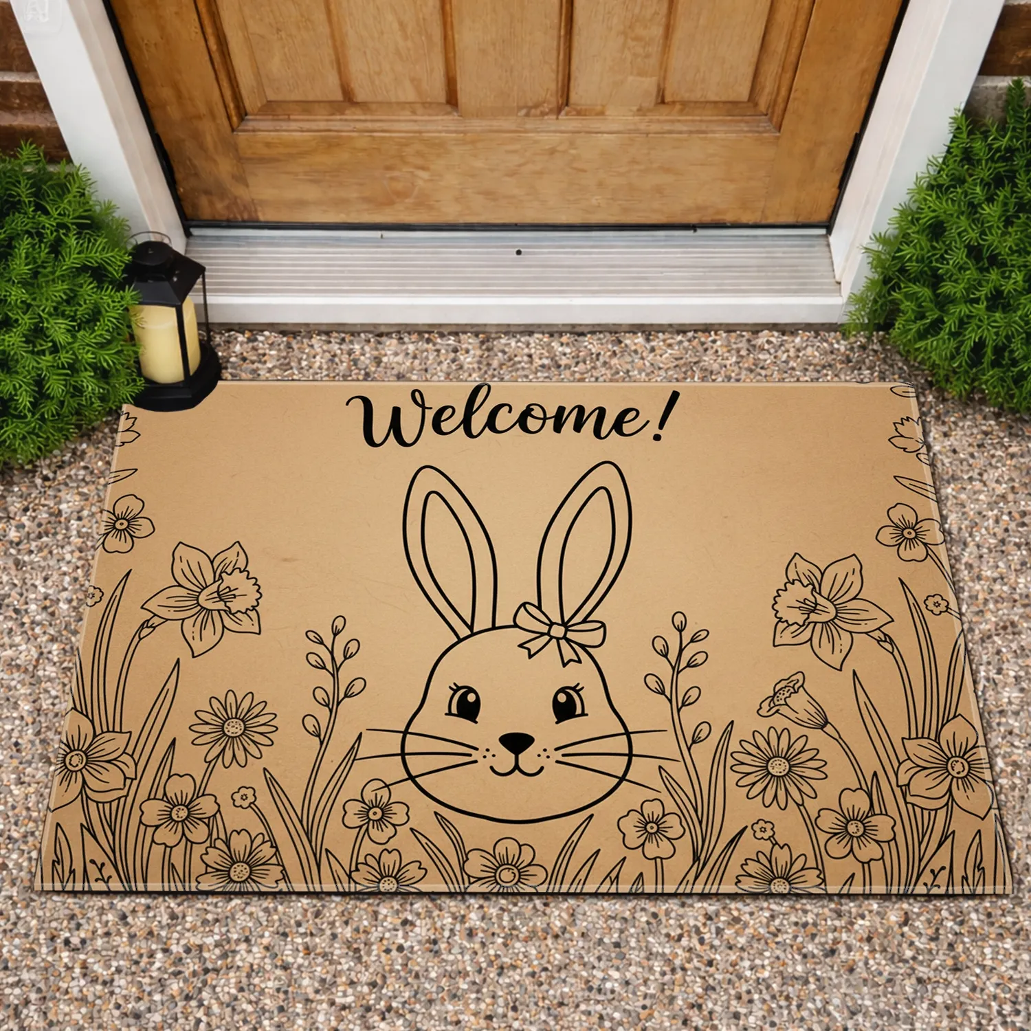 Welcome Bunny Spring Flowers - Garden Decor Gift for Bunny Lover Doormat - 1