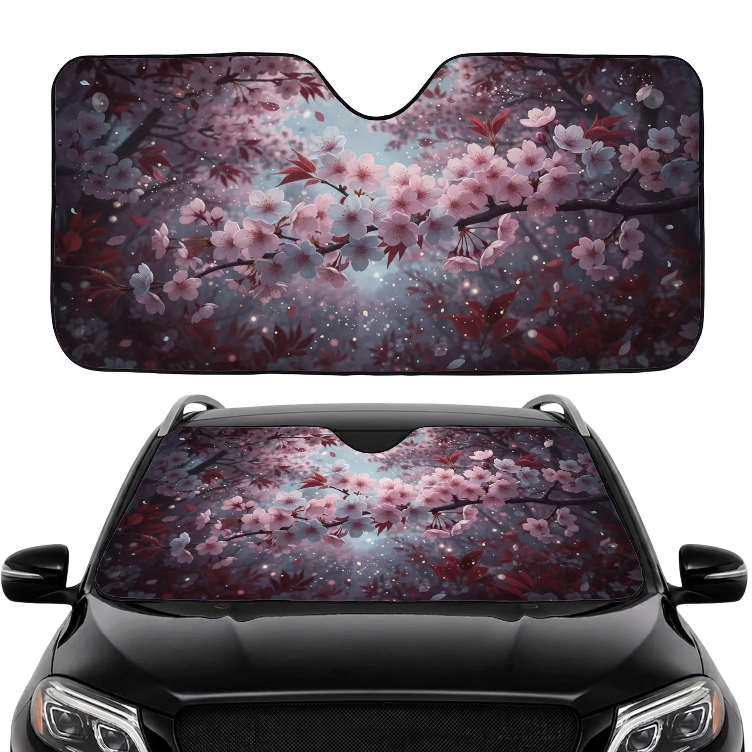 Sparkling Cherry Blossom Twilight Forest - Travel Essentials Gift Car Sunshade - 1