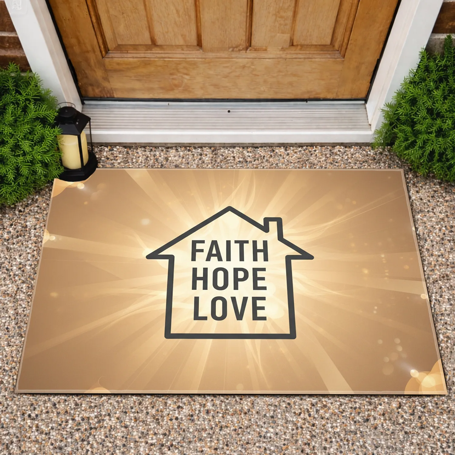 Faith Hope Love House Light Beams - Inspirational Home Decor Gift Doormat - 1