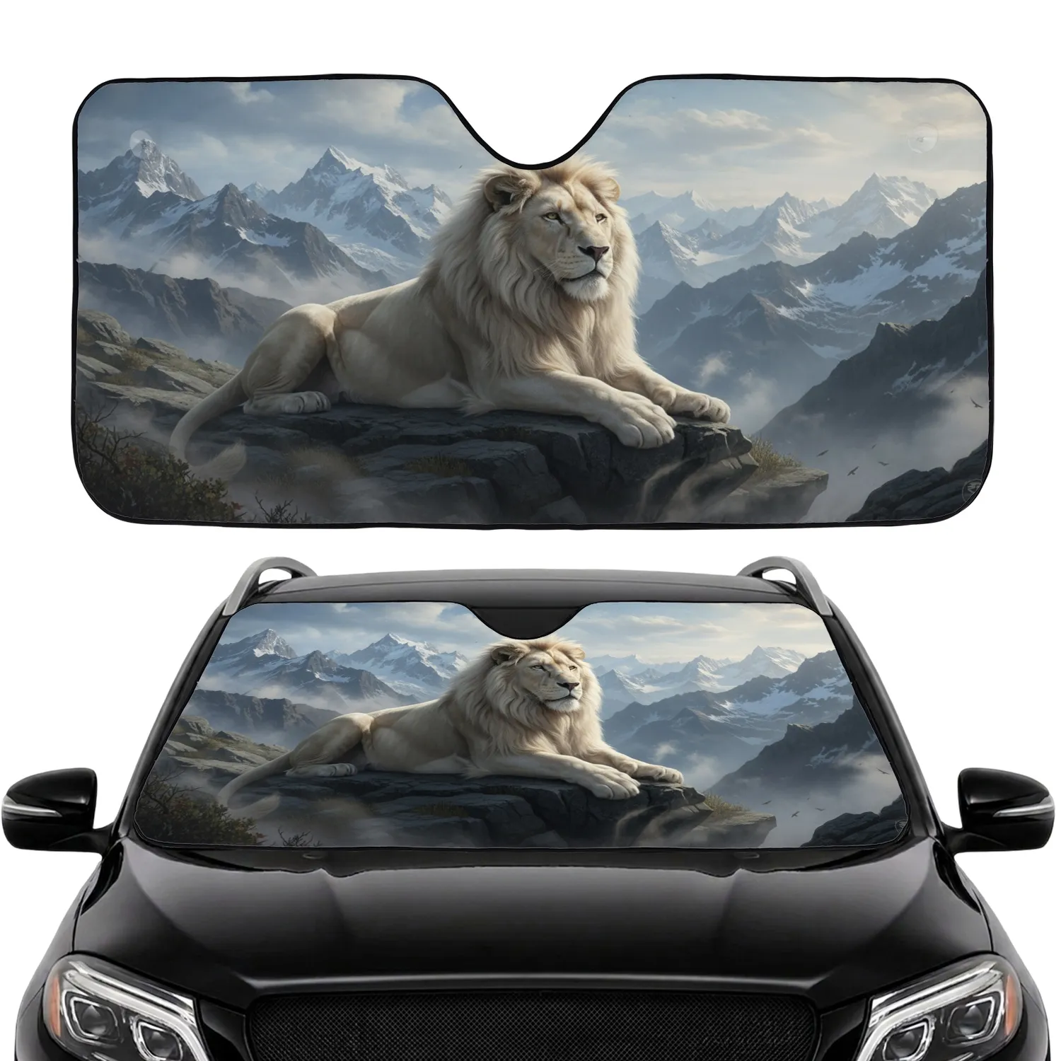Dramatic Majestic White Lion Snow Mountain Vista - Wildlife Nature Lover Gift Car Sunshade - 1