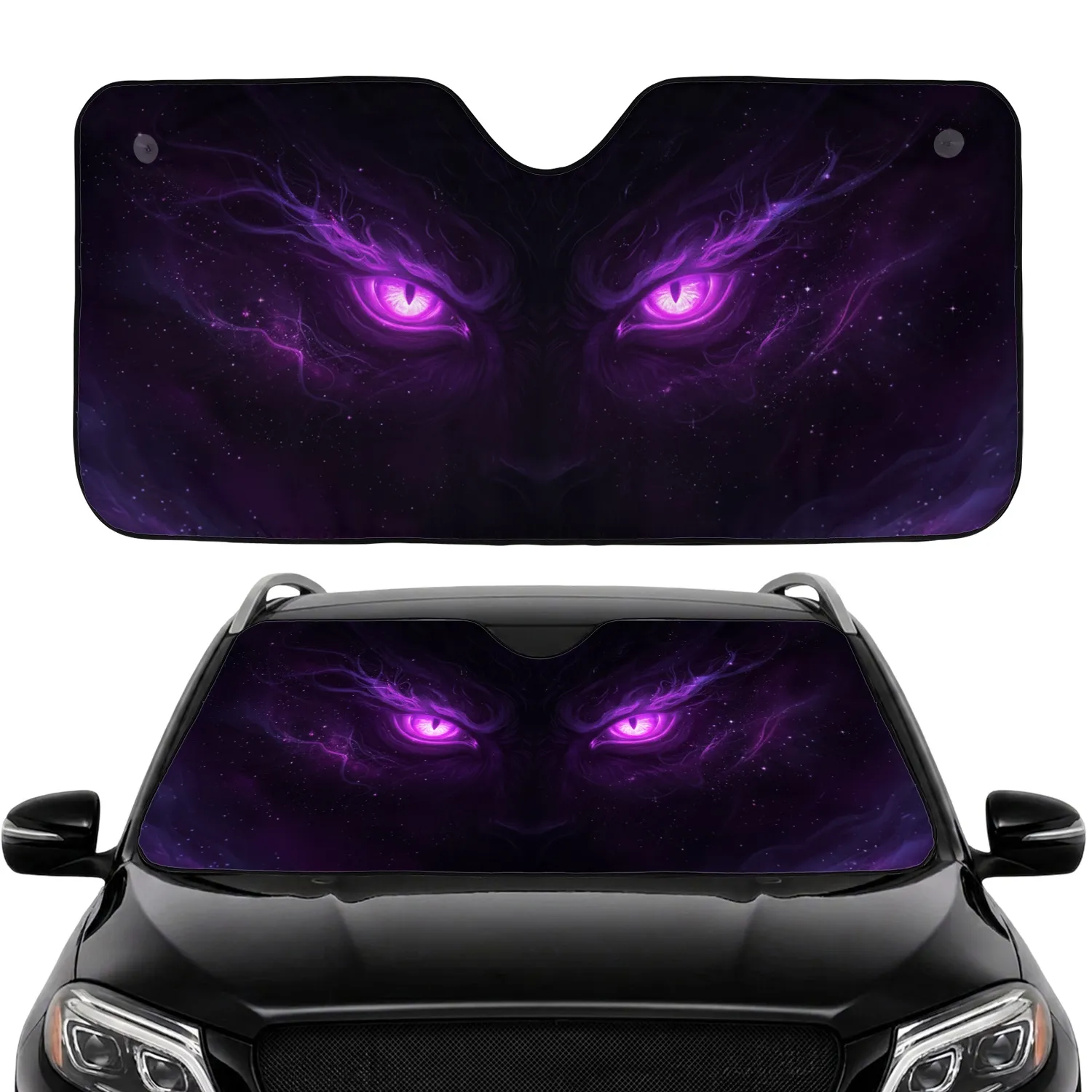 Mythical Beast Gaze Purple-Magenta Eyes - Dark Cosmic Void Fantasy Lover Gift Car Sunshade - 1