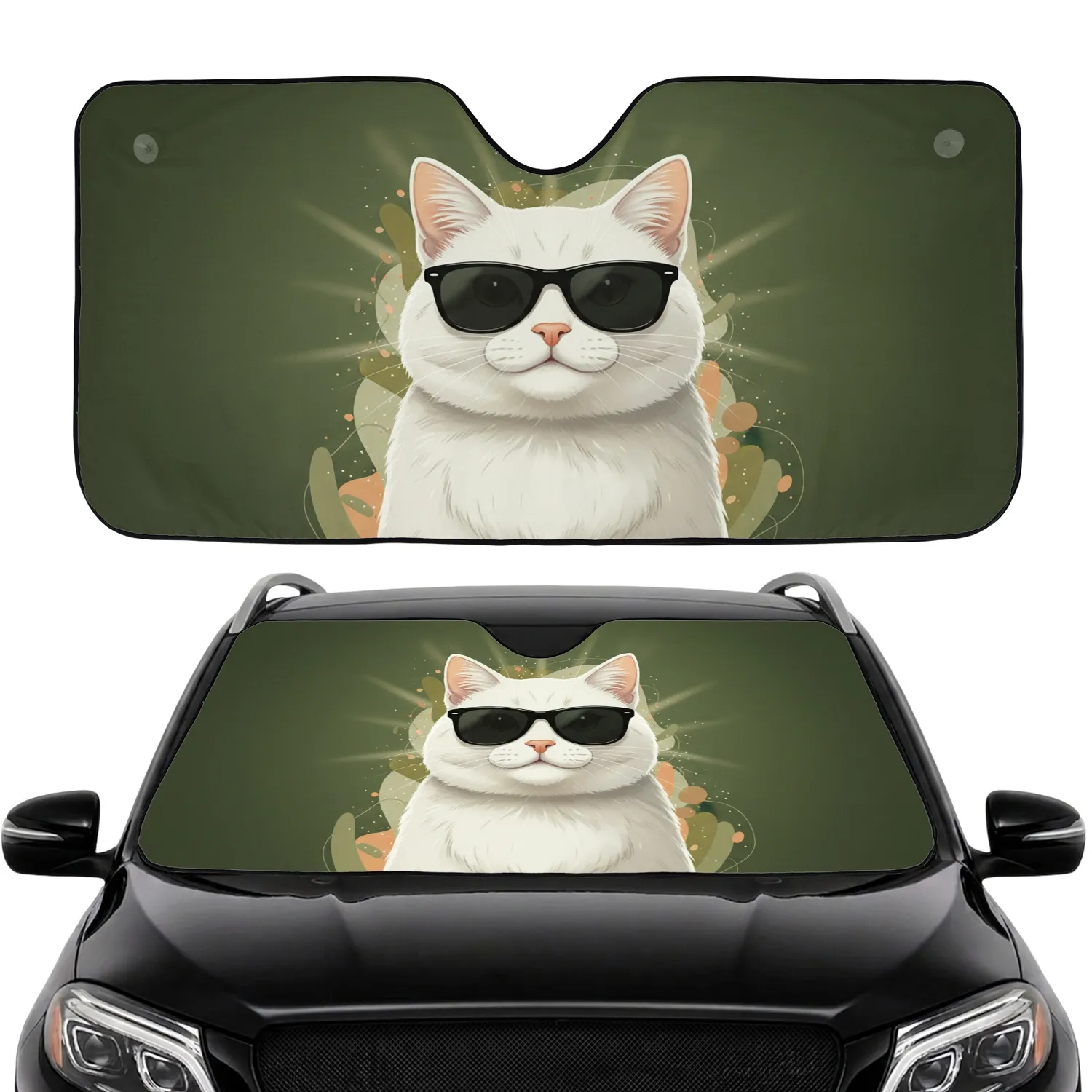 White Shorthair Cat Wayfarer Sunglasses - Car Interior Decor Gift for Auto Owners Car Sunshade - 1