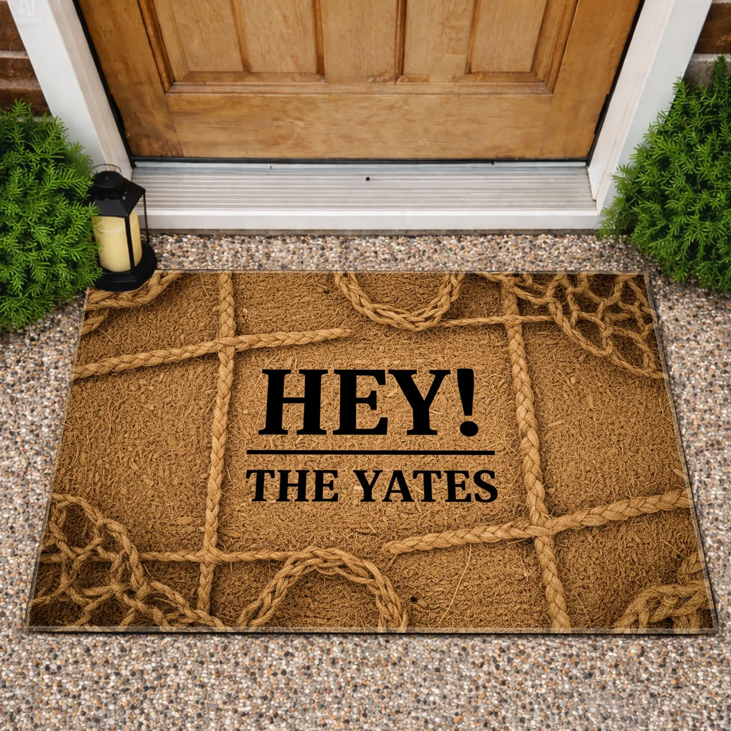 HEY! Custom Family Name Greeting - Family Welcome Home Living Decor Gift Doormat - 1