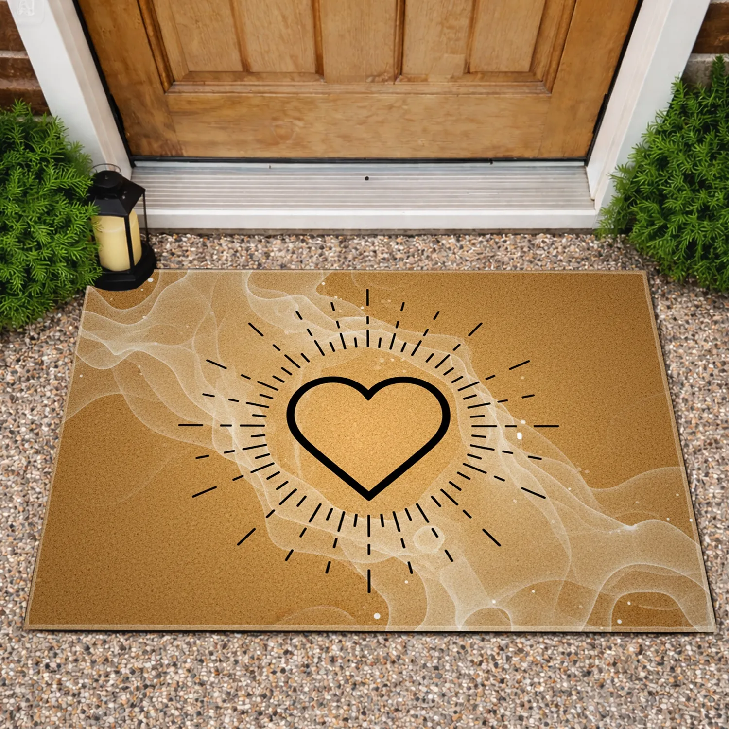 Bold Black Outline Heart Golden Brown Texture - Welcome Home Decor Doormat - 1