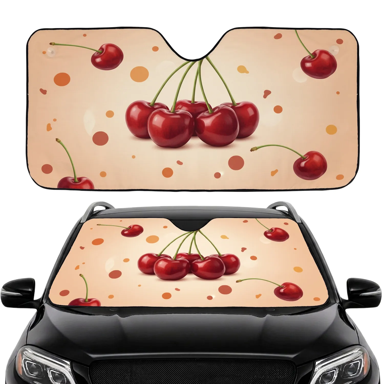 Luscious Red Cherries with Abstract Dots - Car Decor Gift for Fruit Lovers Car Sunshade - 1