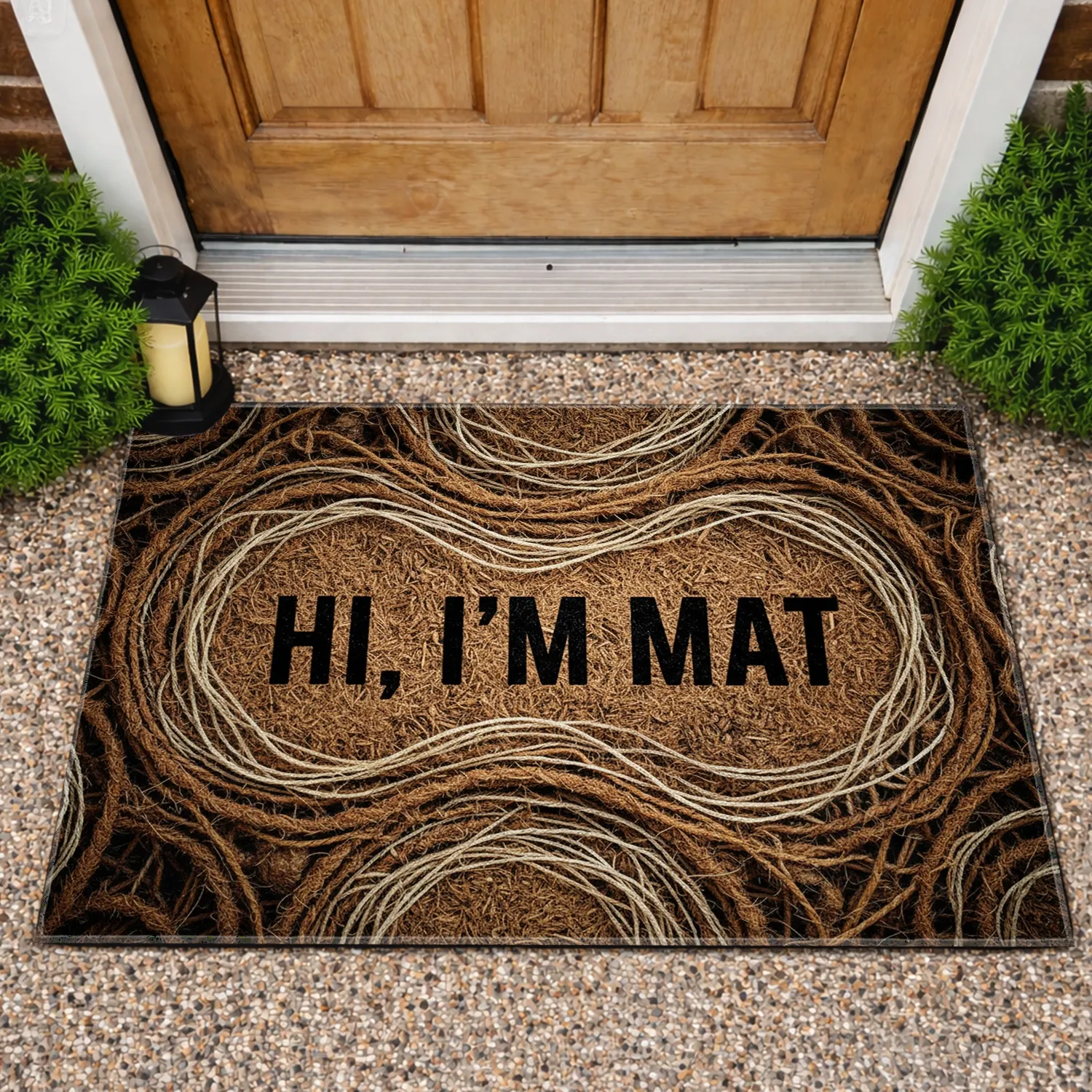 HI, I'M MAT" Bold Black Distressed Text Welcome Home Decor Doormat - 1