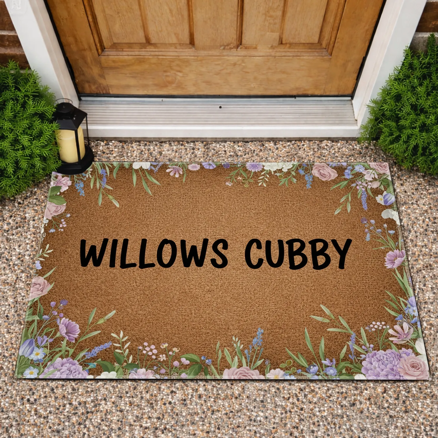 Custom Family Name Black Text Rustic Botanical Garden Flowers Home Decor Gift Doormat - 1