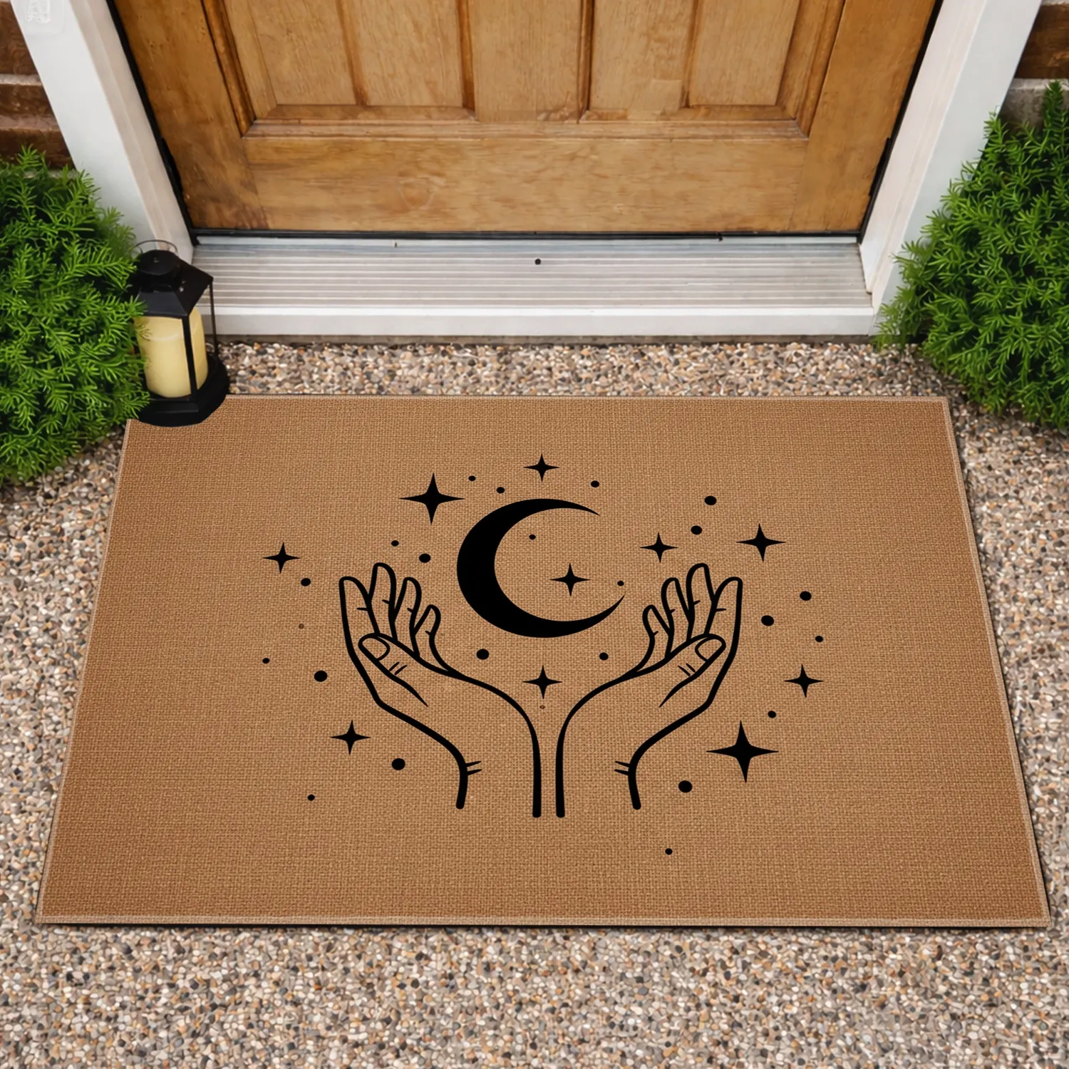 Cupped Hands Crescent Moon Celestial Stars Spiritual Home Decor Gift Doormat - 1