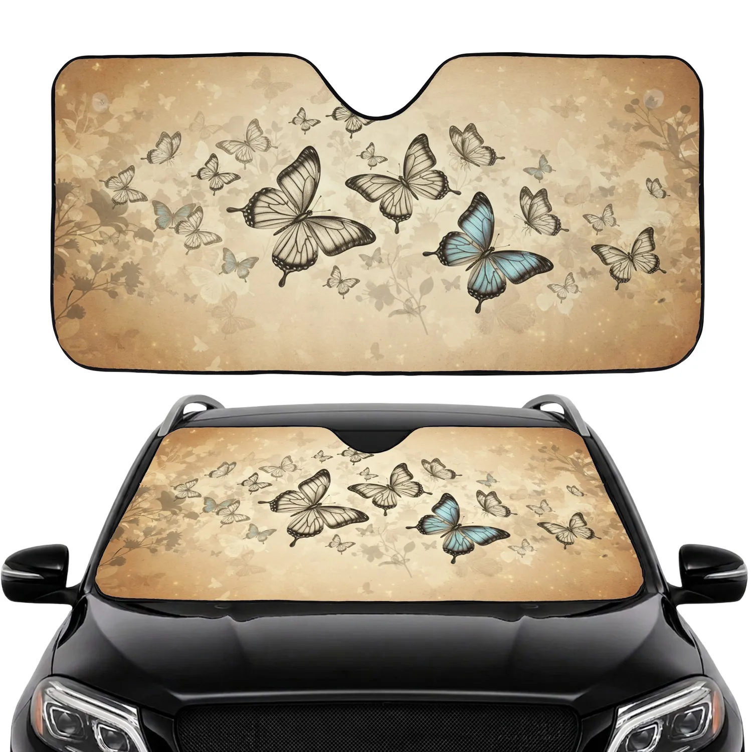 Realistic Butterflies Botanical Silhouettes - Nature Lover Car Decor Gift Car Sunshade - 1