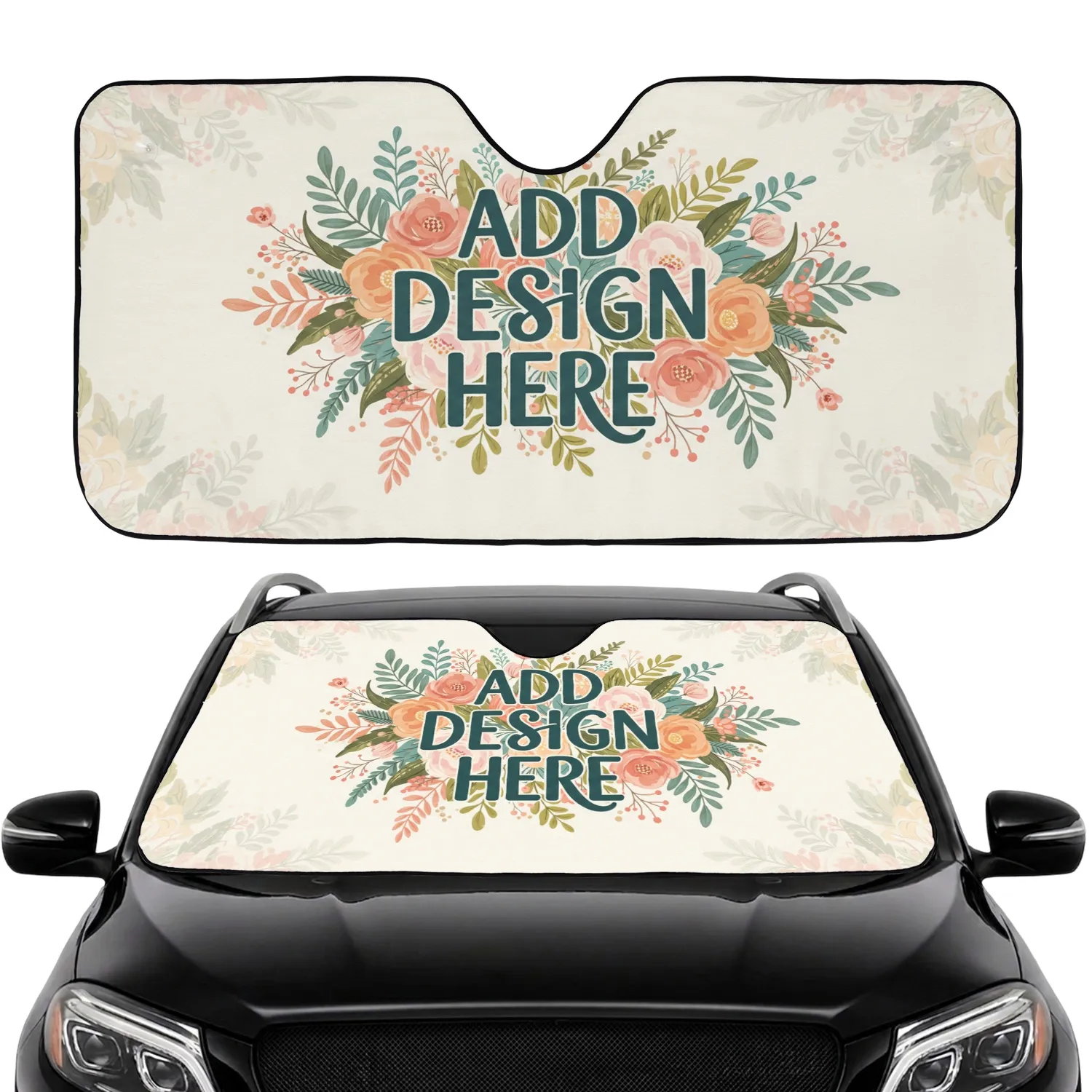 Abundant Botanical Floral Peach Pink Teal Hand Lettering Custom Text - Car Decor Gift Car Sunshade - 1