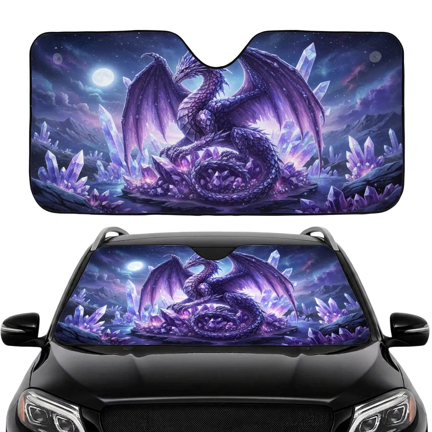 Sapphire Crystal Dragon Amethyst Geode Night Sky - Fantasy Lover Gift Car Sunshade - 1