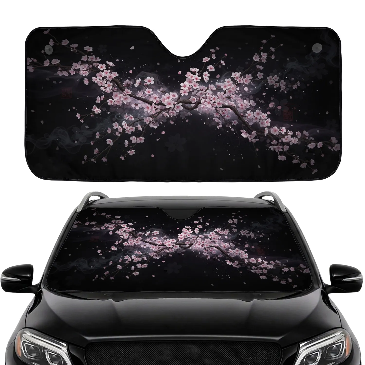 Gnarled Branch Cherry Blossom Sakura Flowers Night Sky - Nature Lover Garden Gift Car Sunshade - 1