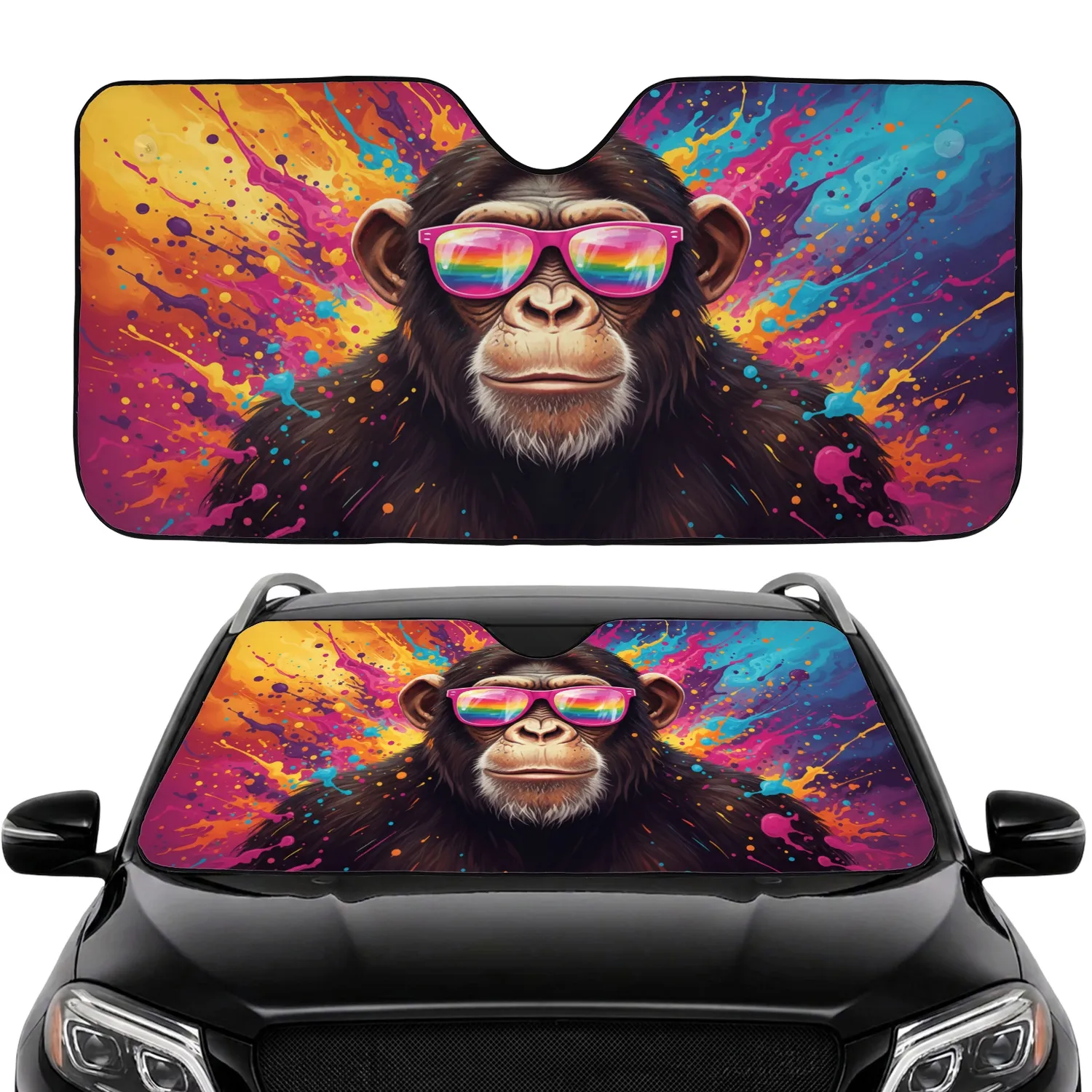 Chimpanzee Portrait Sunglasses Paint Splatter Wildlife Lover Gift Car Sunshade - 1