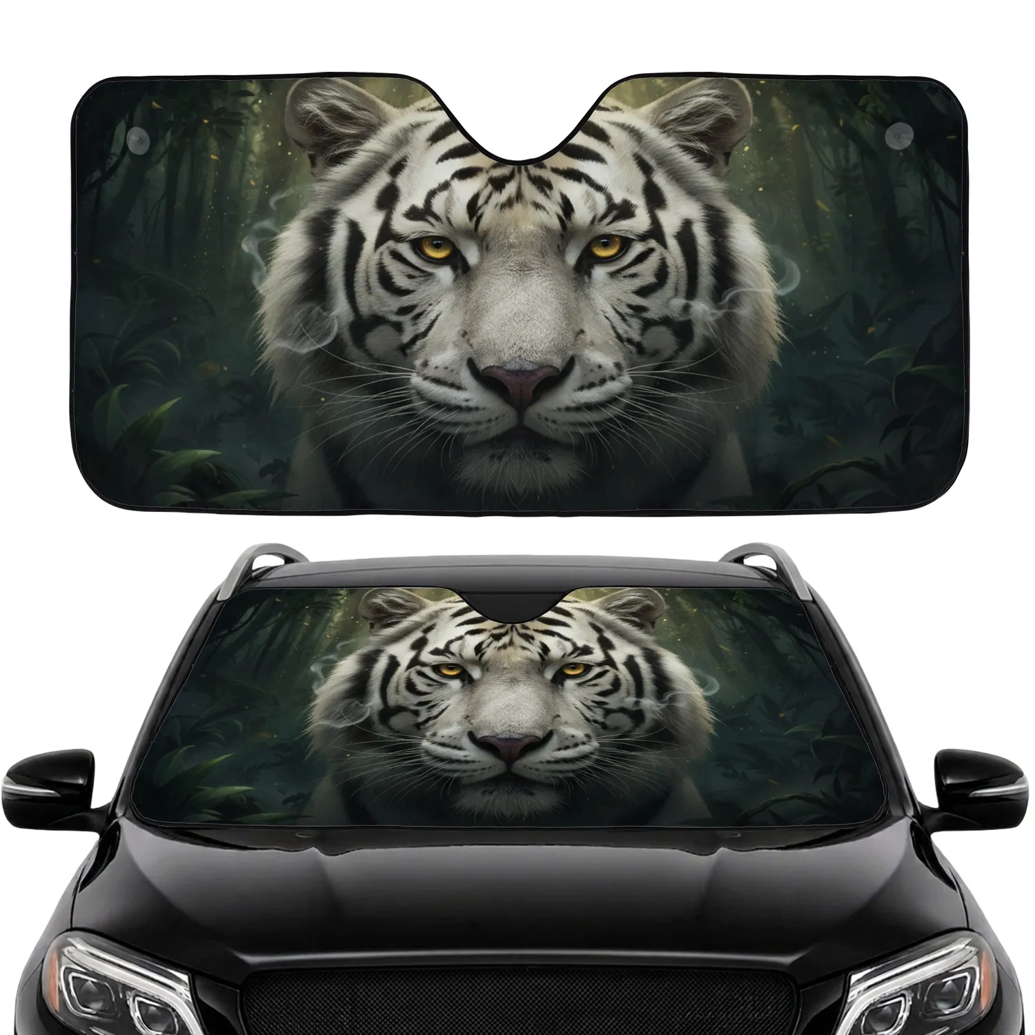 White Tiger Golden Eyes Deep Jungle - Wild Cat Animal Lover Gift Car Sunshade - 1