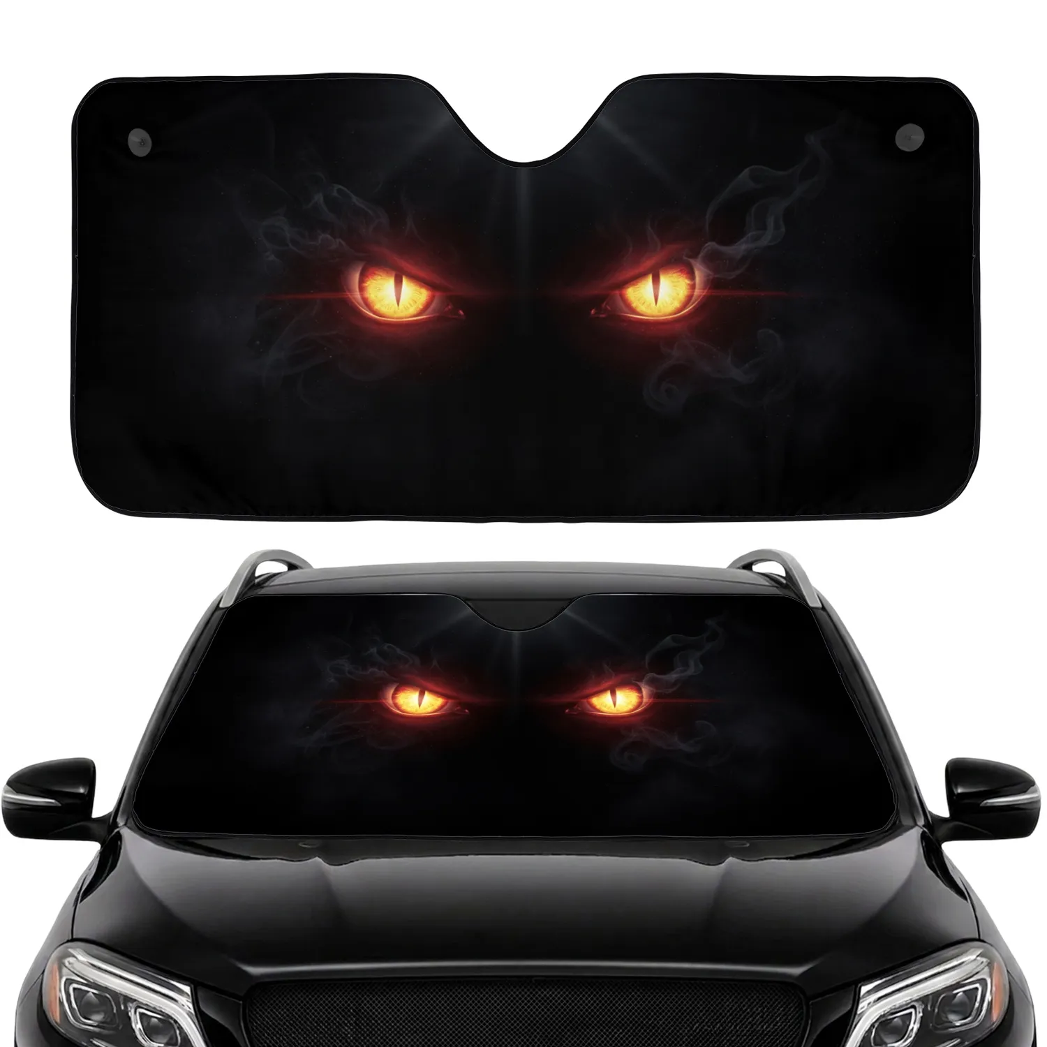 Intensely Glowing Menacing Predatory Eyes Slit Pupils - Unique Dark Fantasy Vehicle Decor Car Sunshade - 1