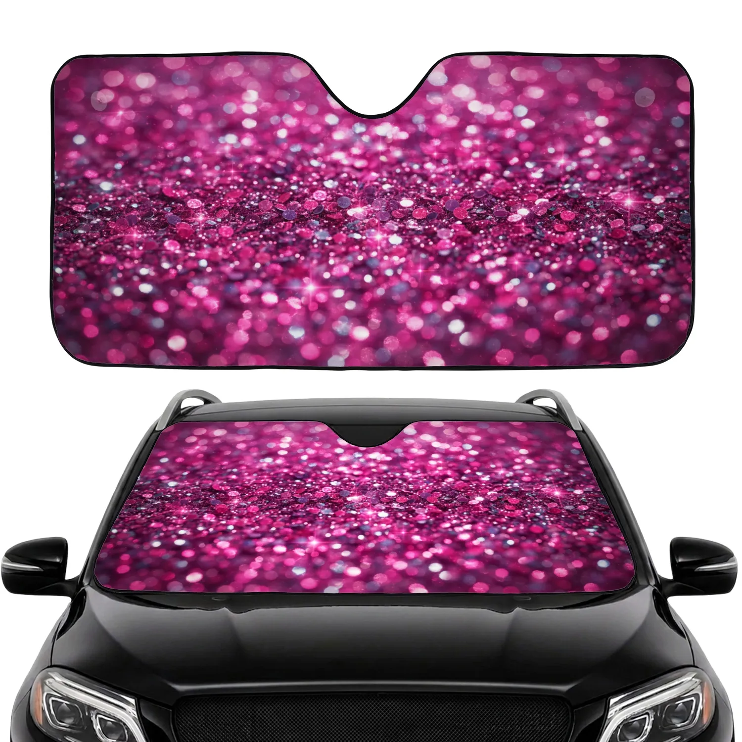 Sparkling Holographic Glitter Flakes - Iridescent Magenta Fuchsia Car Interior Decor Car Sunshade - 1