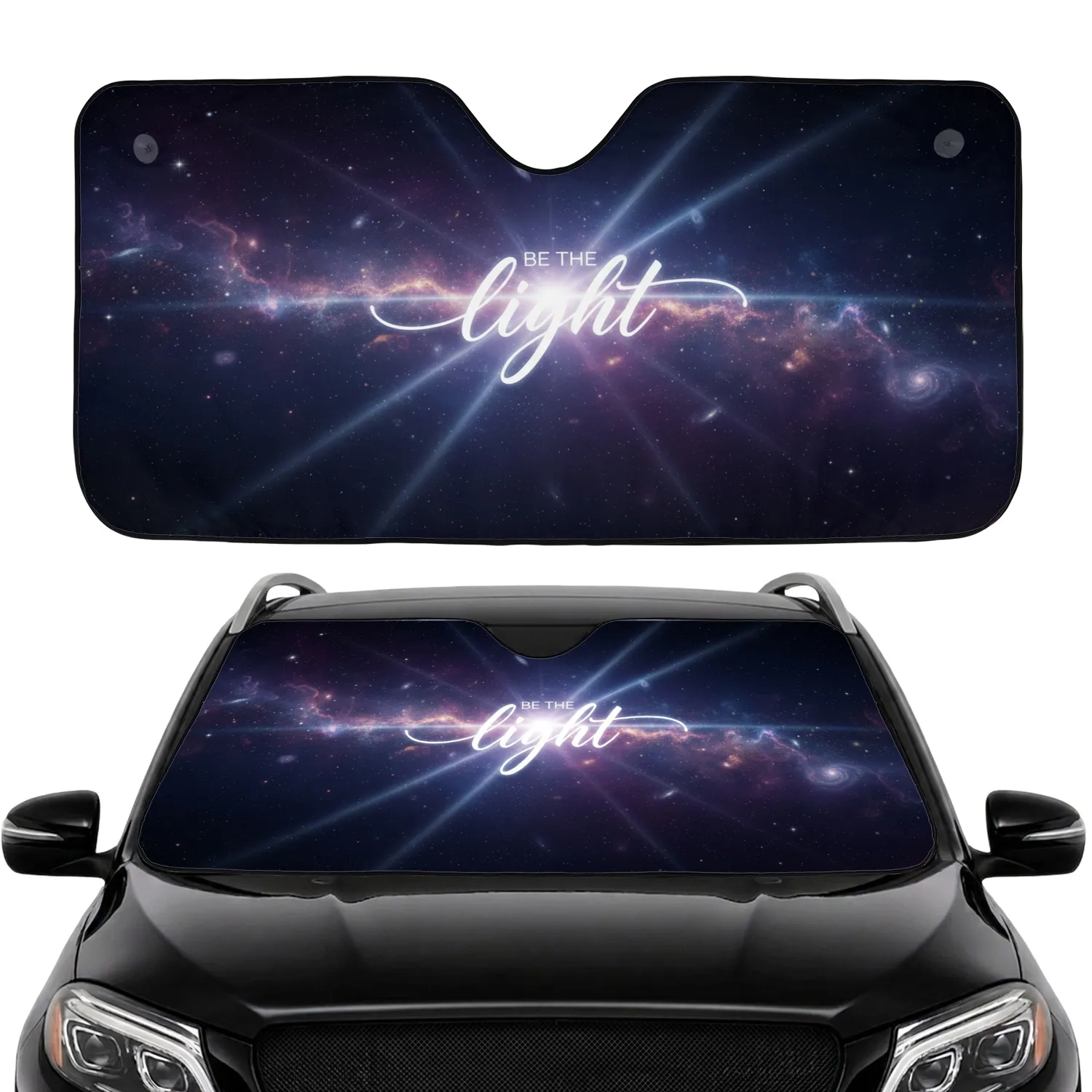 Be The Light Script Glowing Rays Cosmic Starry Sky - Self-Care Gift Car Sunshade - 1