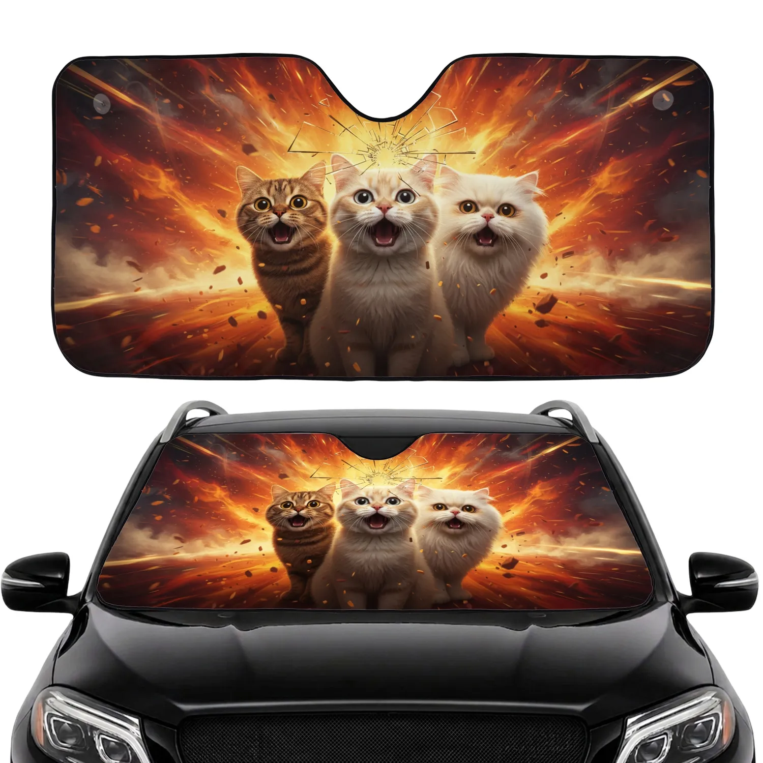 Three Shocked Cats Shattered Glass - Auto Interior Decor Car Sunshade - 1