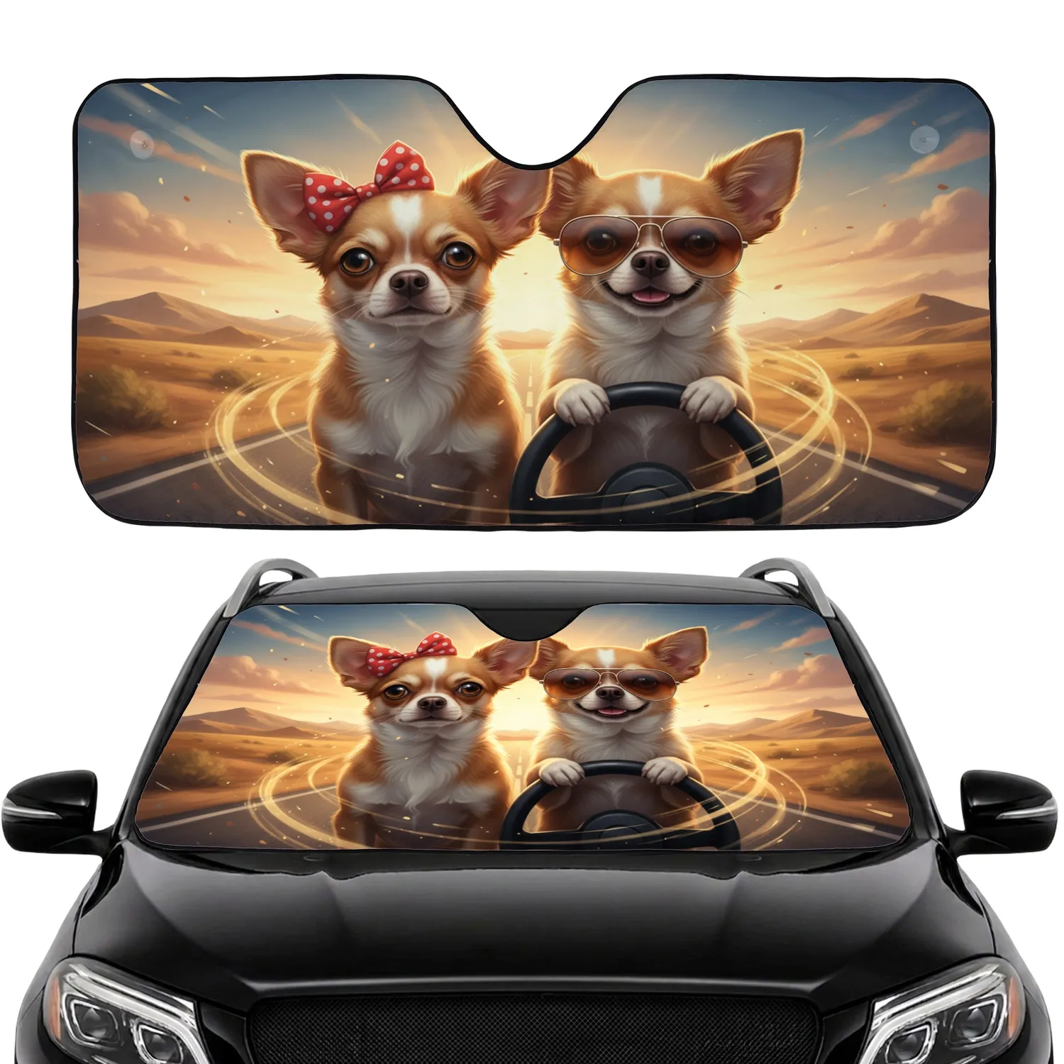 Chihuahua Dogs Aviator Sunglasses Golden Hour Road Trip Adventure Dog Lover Gift Car Sunshade - 1