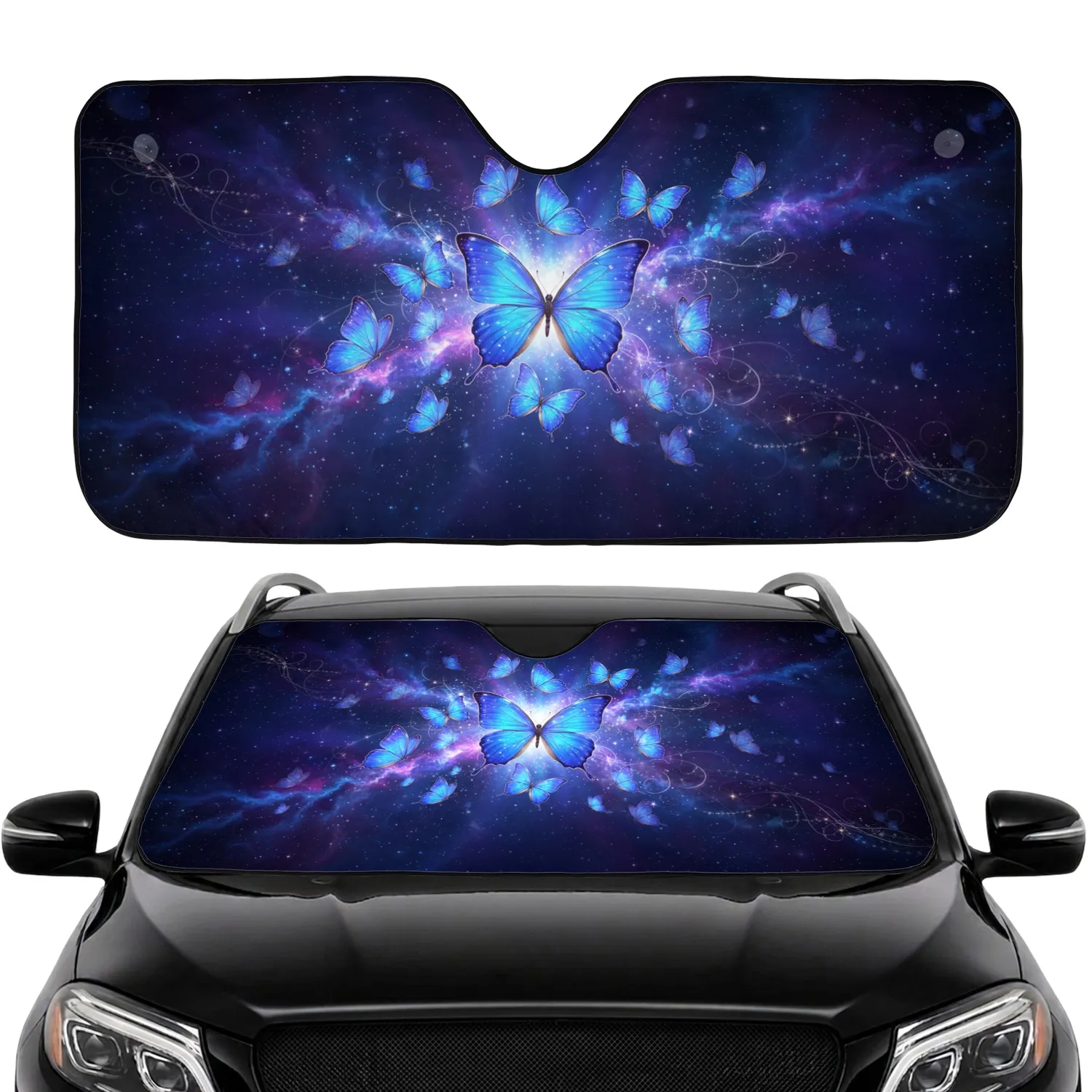 Blue Purple Butterflies Cosmic Nebulae Car Decor Gift for Butterfly Lover Car Sunshade - 1