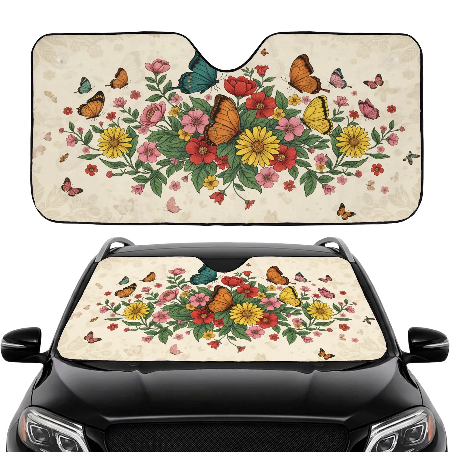 Garden Butterflies Blooming Flowers Botanical - Nature Lover Gift Car Sunshade - 1
