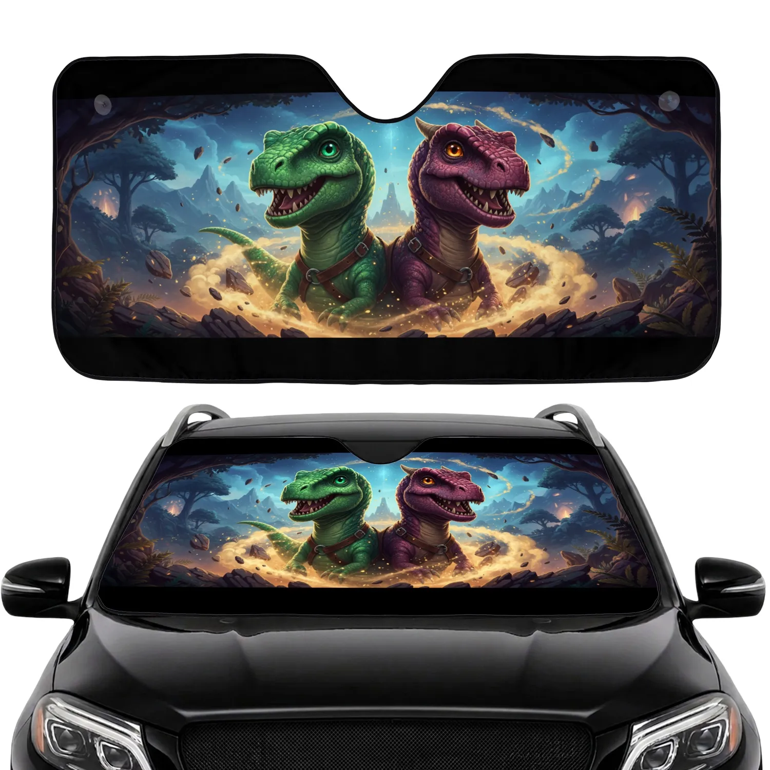 Dinosaurs Prehistoric Jungle Adventure - Fantasy Lover Gift for Dinosaur Fans Car Sunshade - 1