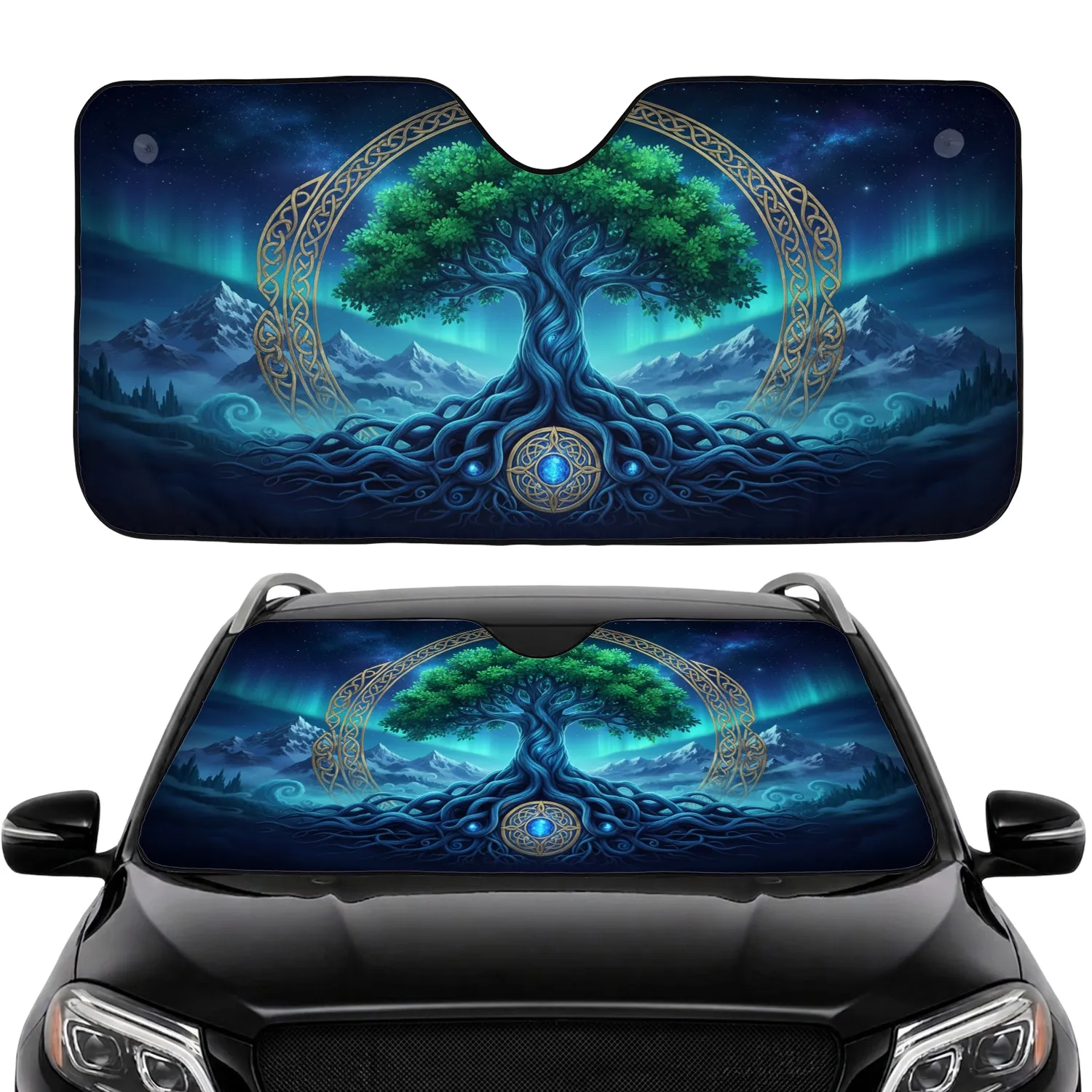 Yggdrasil Tree of Life Celtic Knot - Spiritual Car Decor Gift Car Sunshade - 1