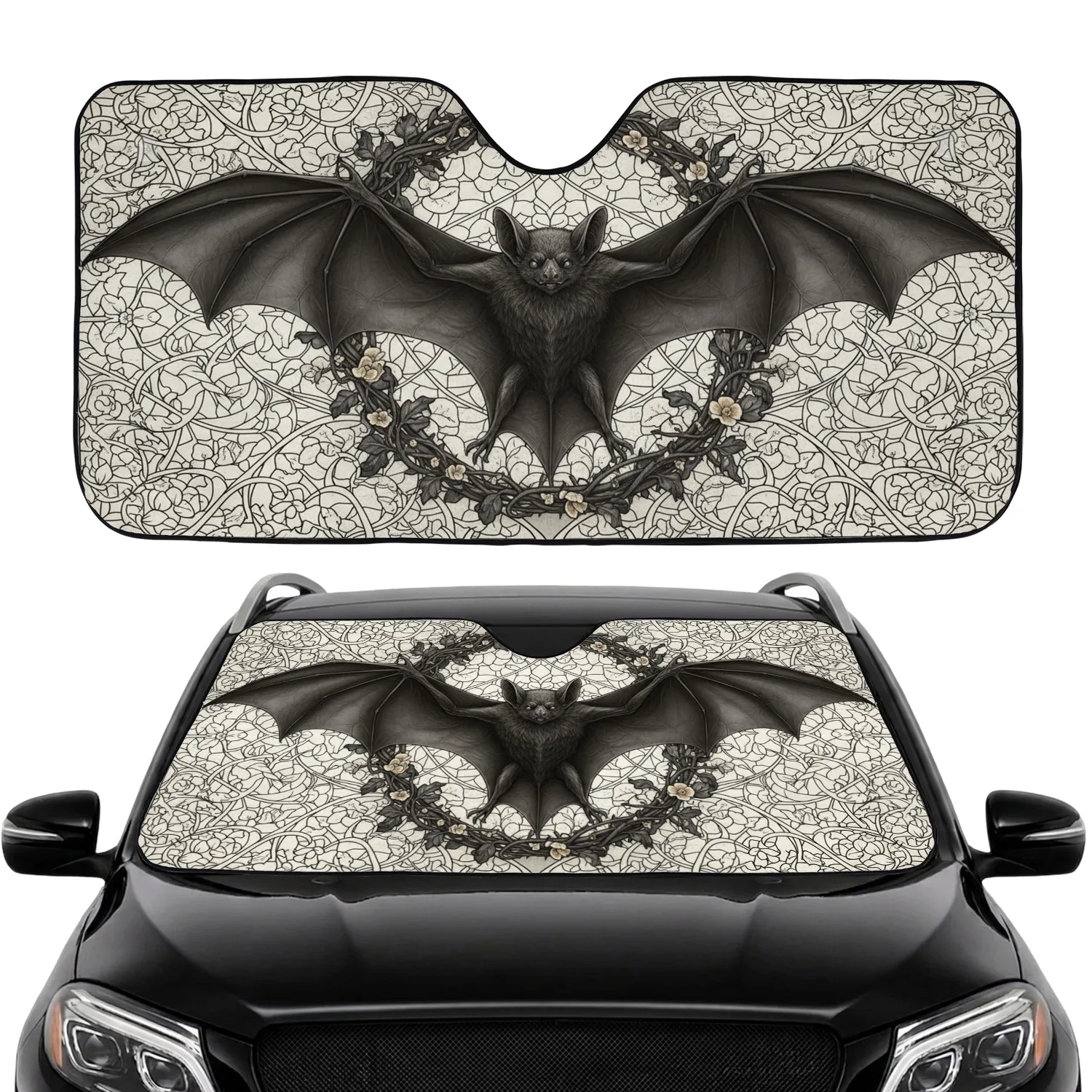Bat Outstretched Wings Stained Glass Gothic Filigree - Dark Fantasy Car Decor Gift Car Sunshade - 1
