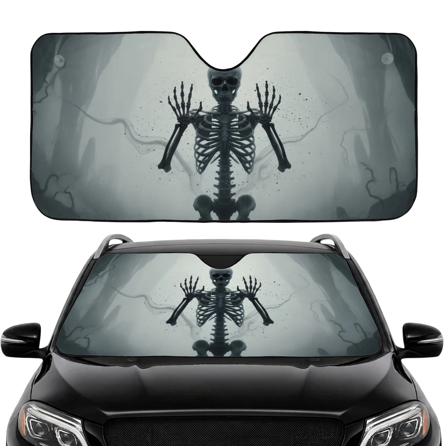 Skeletal Figure Trapped Shadowy Mist Barrier - Dark Car Decor Halloween Gift Car Sunshade - 1