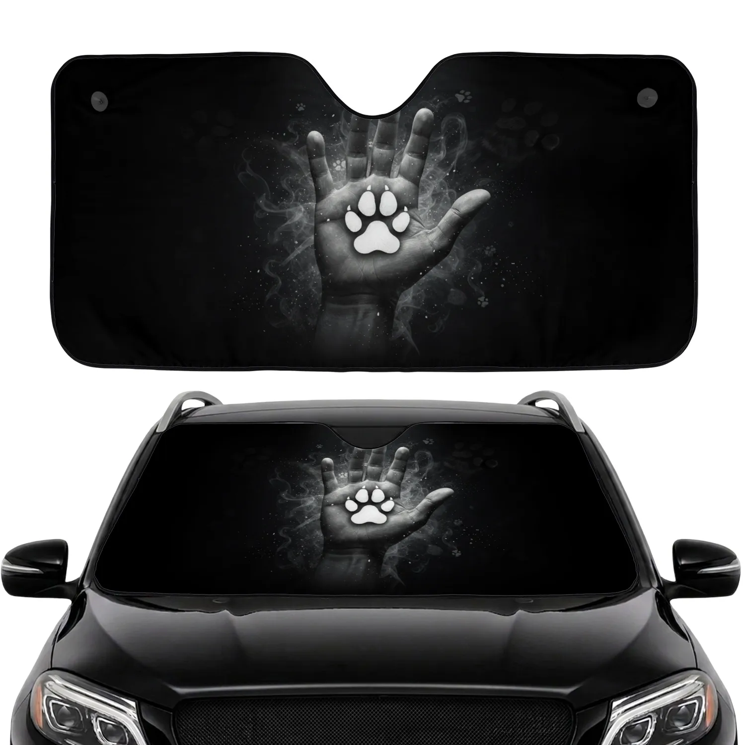 Human Handprint Canine Paw Print Ethereal Smoke Dark Void - Dog Lover Gift Car Sunshade - 1