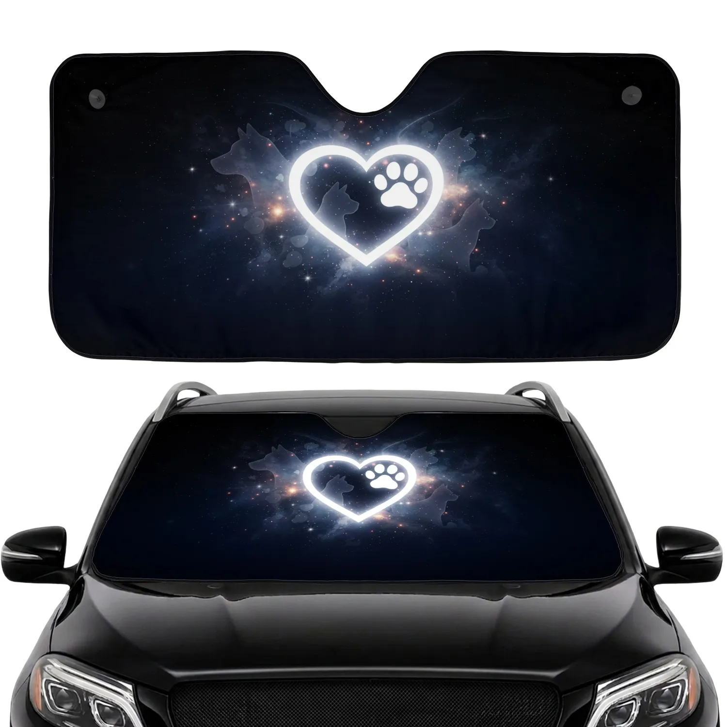 Luminous White Heart Dog Paw Pet Silhouettes - Loving Animal Companion Gift Car Sunshade - 1