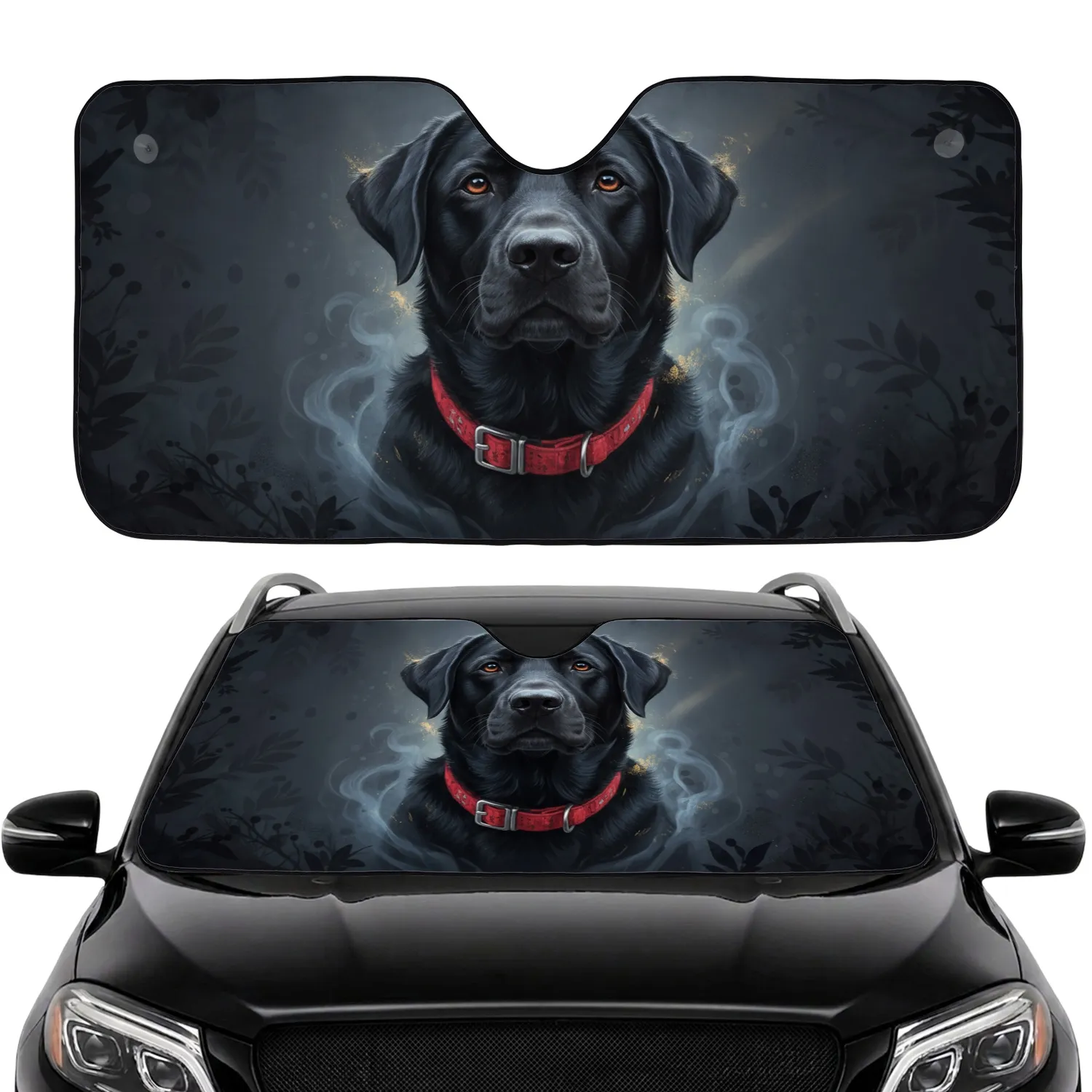 Majestic Black Labrador Retriever Red Collar - Vehicle Accessory Gift for Pet Owners Car Sunshade - 1