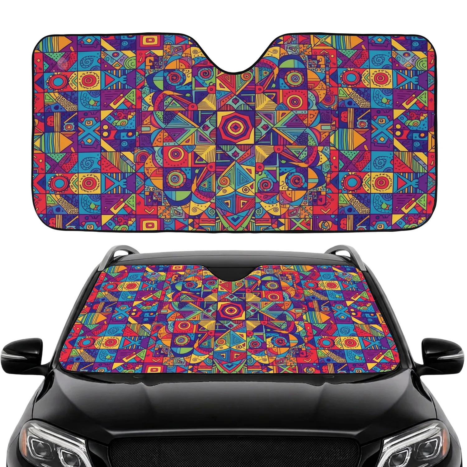Polygons Organic Forms Tribal Tapestry - Travel Essentials Gift for Road Trips and Daily Commute Car Sunshade - 1
