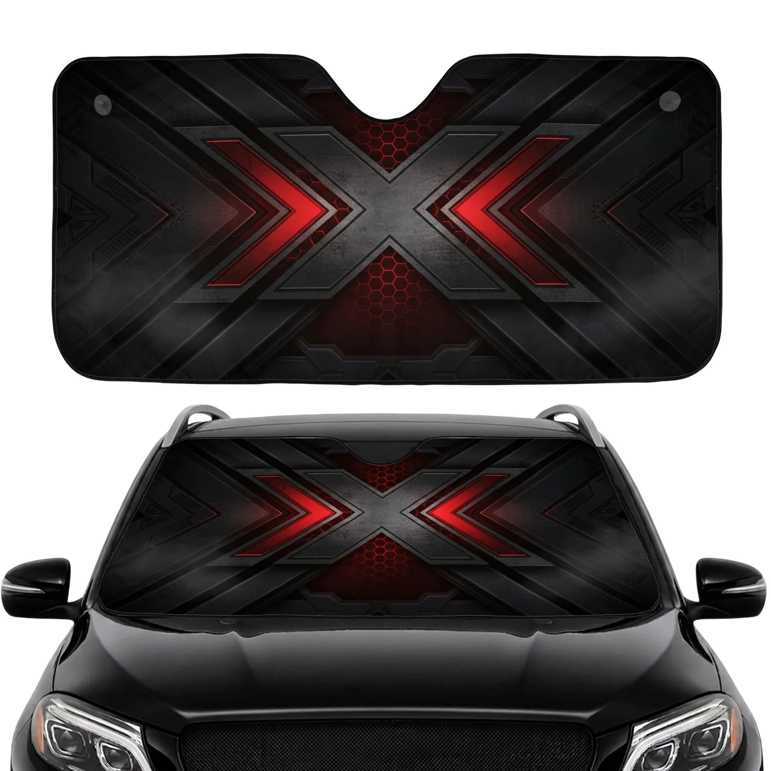 Industrial Metallic X Symbol Glowing Chevron - Futuristic Car Interior Accessory Gift Car Sunshade - 1