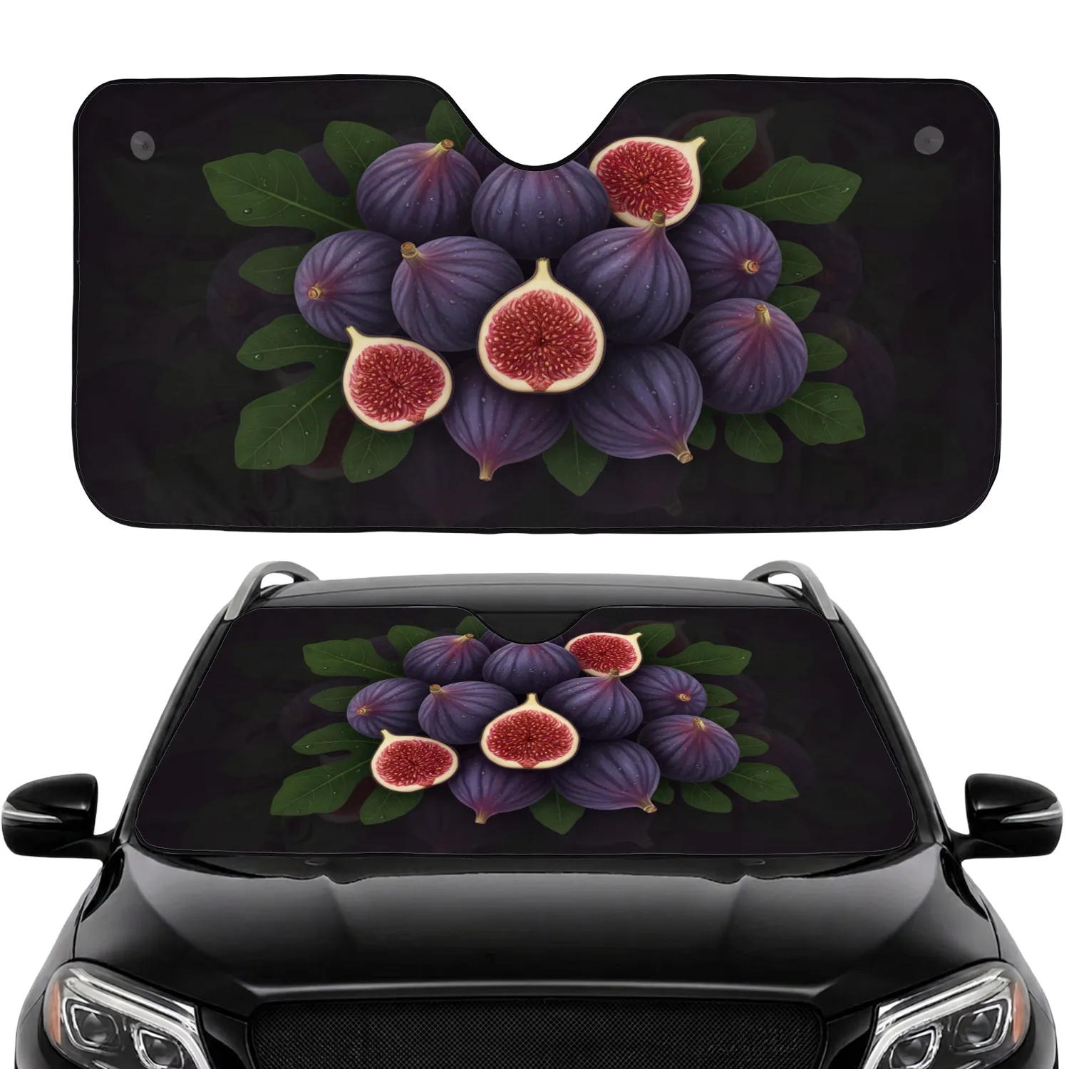 Ripe Purple Figs Fig Leaves - Fresh Produce Car Decor Gift for Fig Lover Car Sunshade - 1