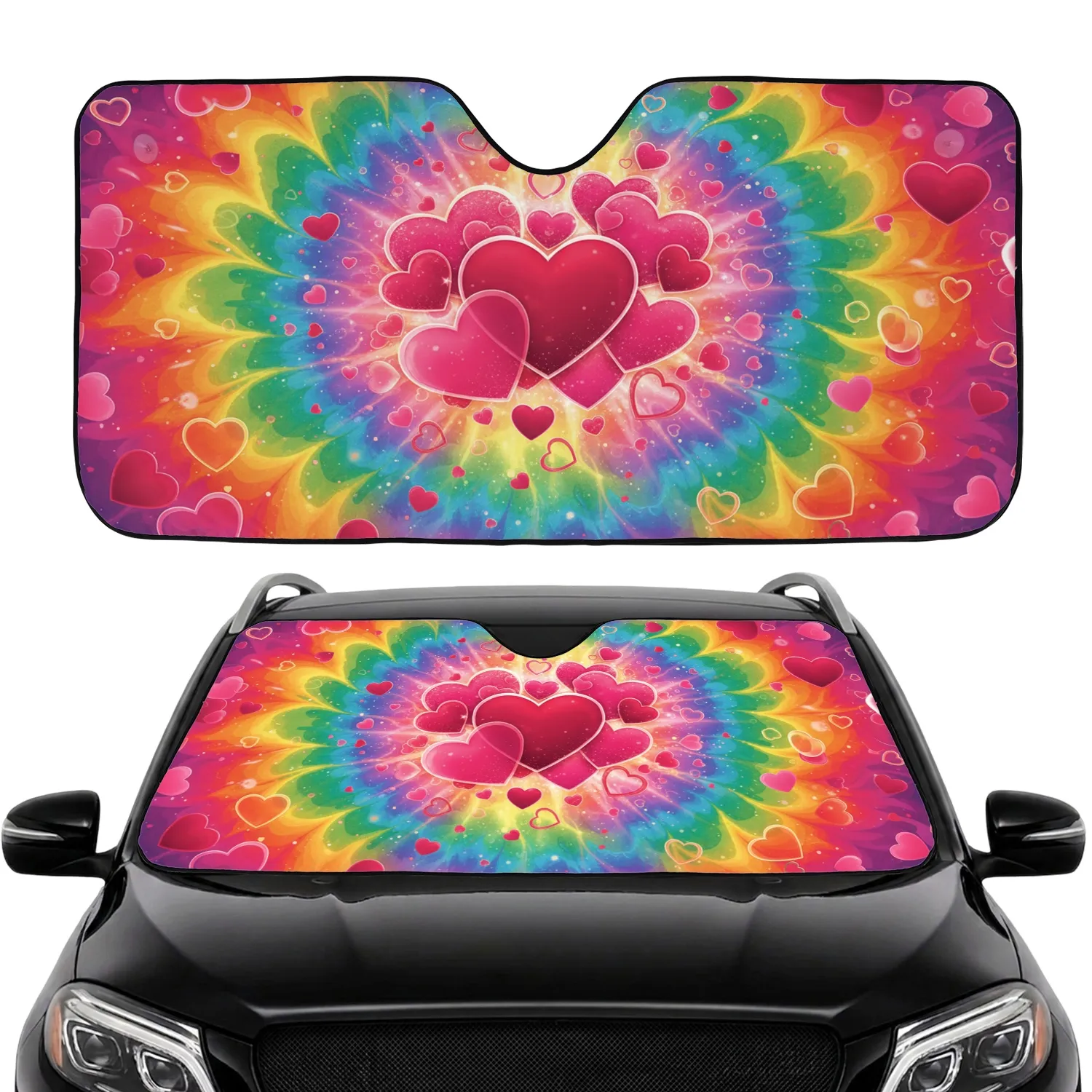 Hearts Shimmering Glitter Scattered Light Burst Full Spectrum - Celebration Gift Car Sunshade - 1