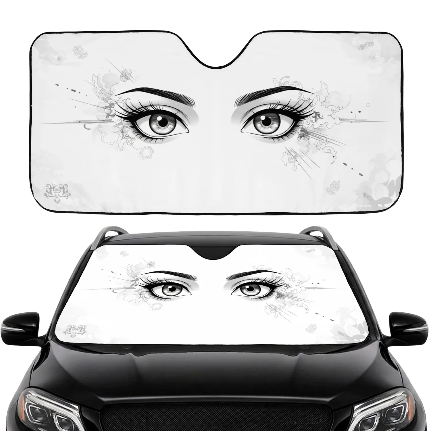 Anime Manga Eyes Thick Eyelash Brows Light Rays Atmospheric Wisps Cloud Textures - Anime Fan Gift Car Sunshade - 1