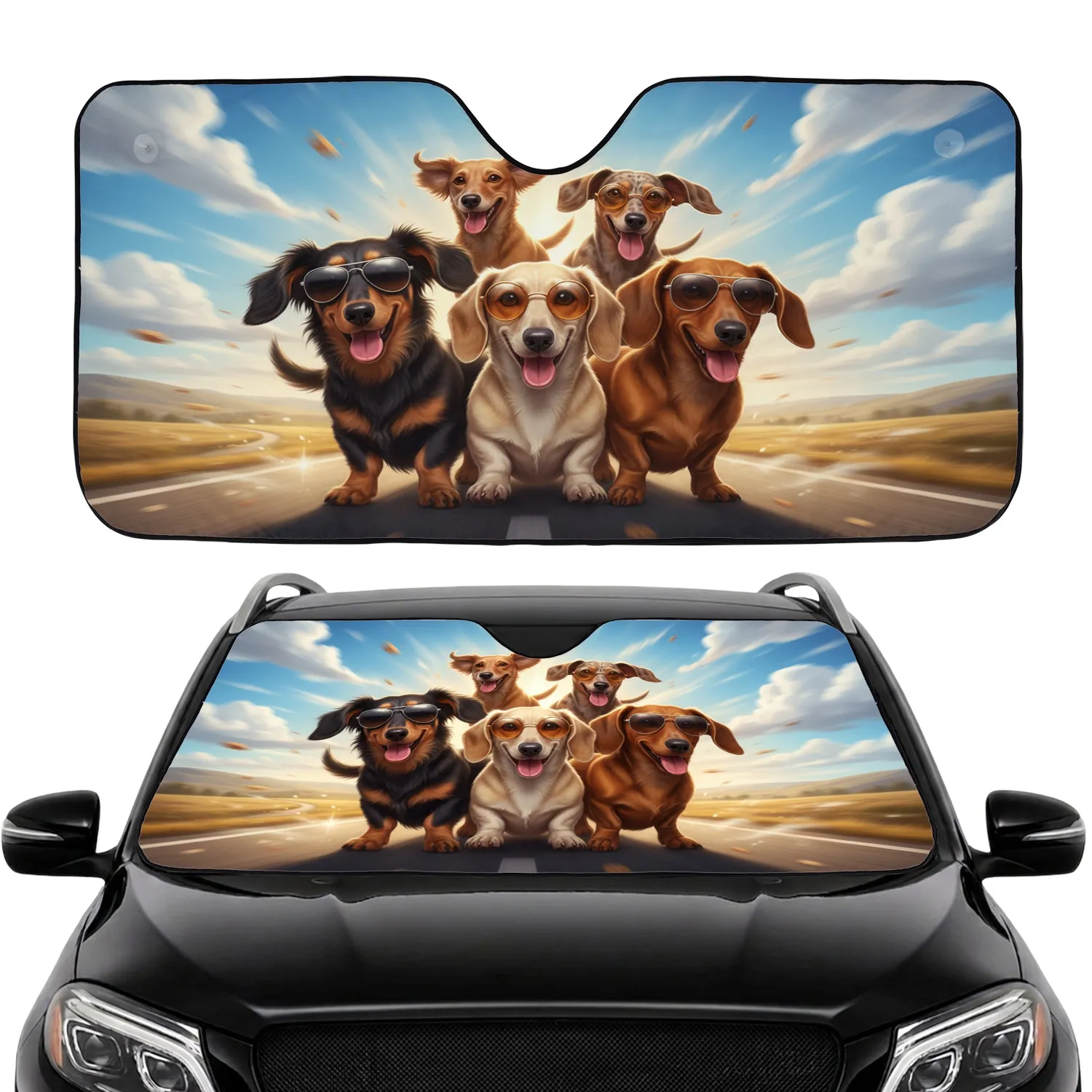 Dachshunds Sunglasses Open Road Adventure - Dog Lover Travel Gift Car Sunshade - 1