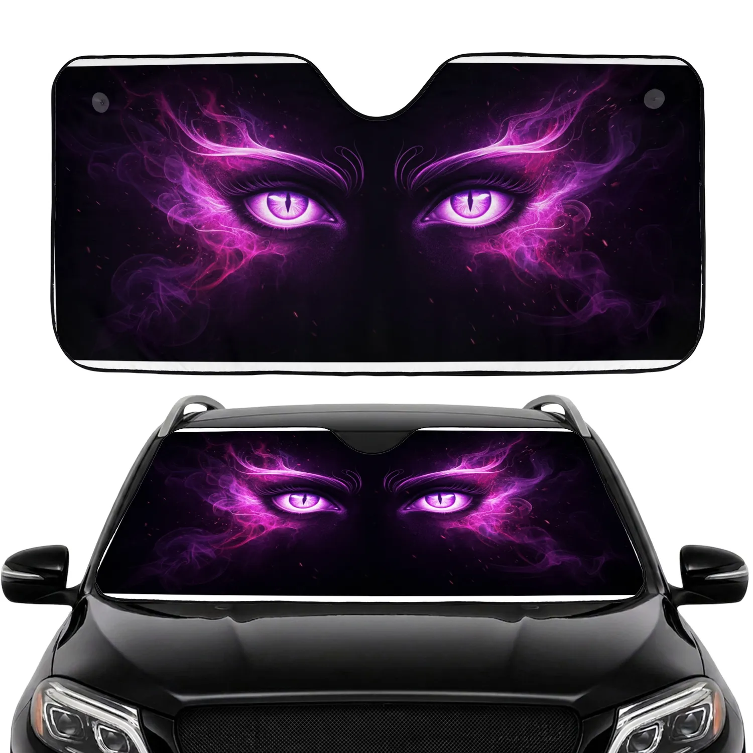 Piercing Electric Purple Eyes Mythical Entity Arcane Energy - Travel Essentials Car Sunshade - 1