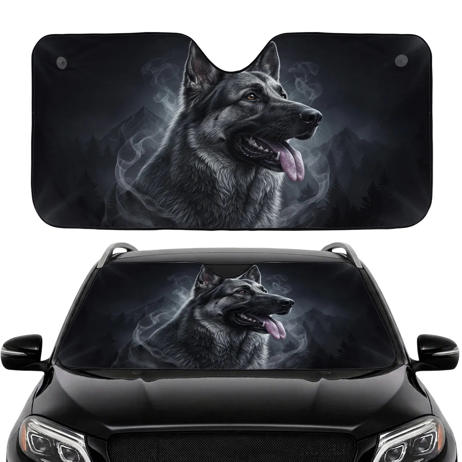 German Shepherd Dog Head Dark Smoke Mist - Wildlife Lover Gift for Dog Owners Car Sunshade - 1