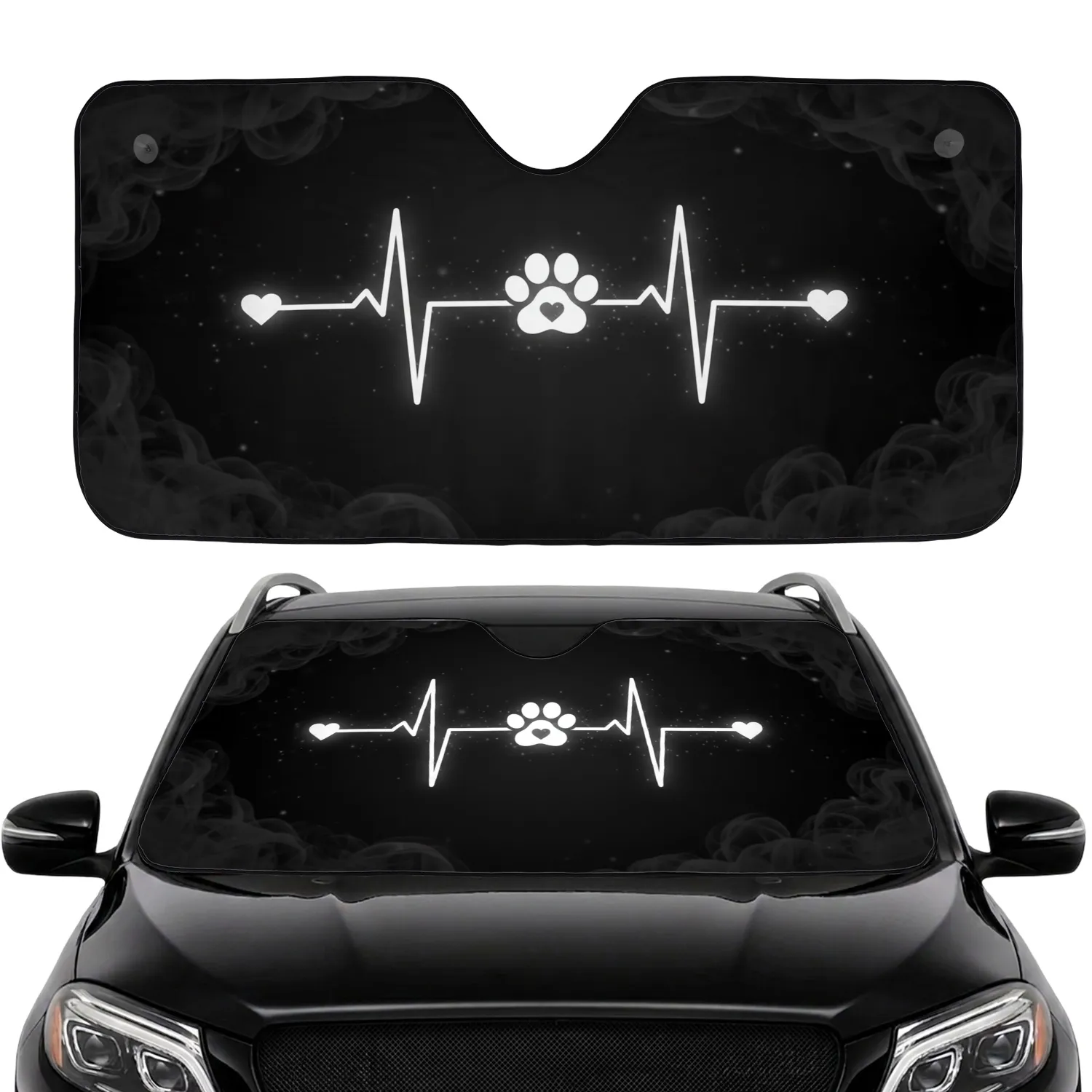 Pulsating ECG Heartbeat Paw Print Heart Swirling Smoke Mist - Pet Lover Gift Car Sunshade - 1