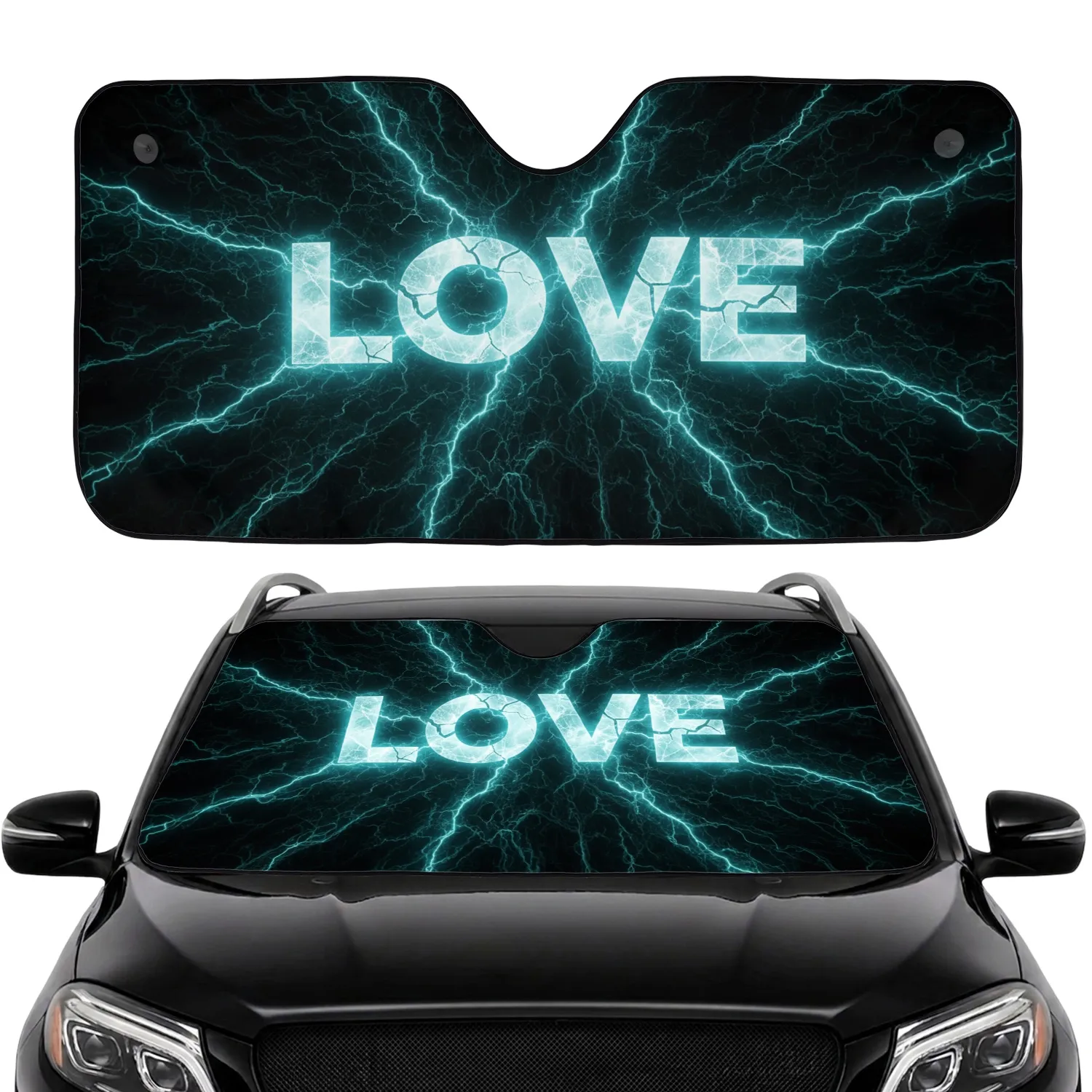 Love Fractured Ice Glowing Energy Cracks - Car Decor Gift Car Sunshade - 1