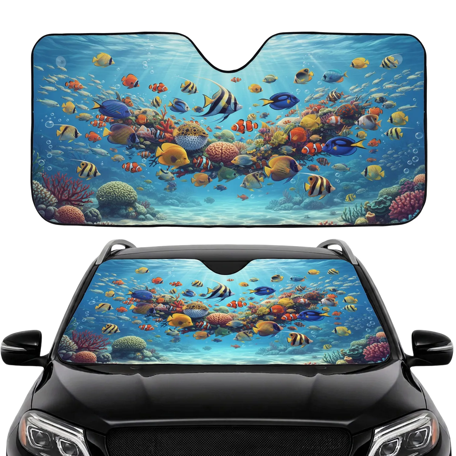 Tropical Fish Angelfish Clownfish Coral Reef - Marine Life Lover Gift Car Sunshade - 1