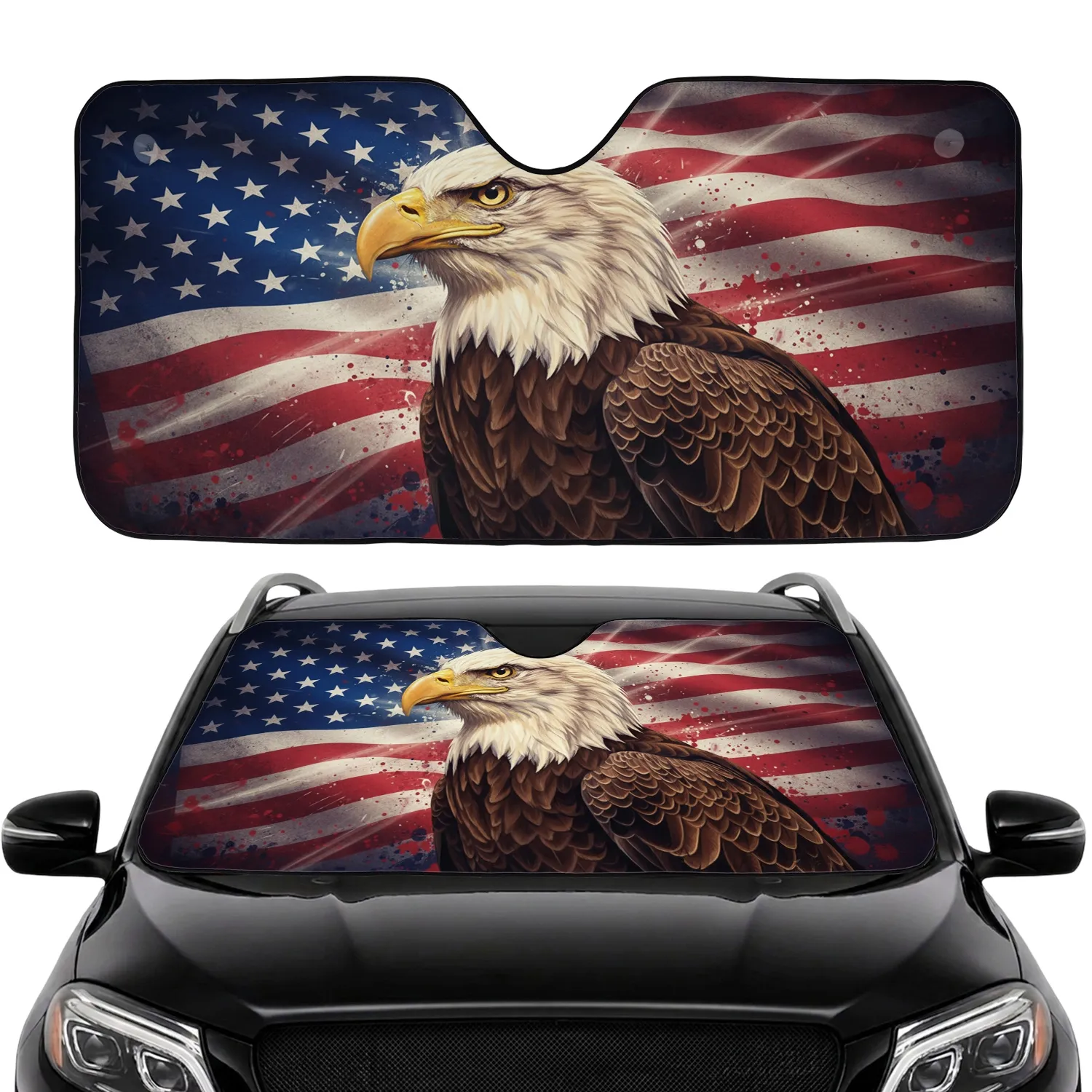 Bald Eagle American Flag Independence Day Patriotic Celebration - Gift for Veterans Car Sunshade - 1