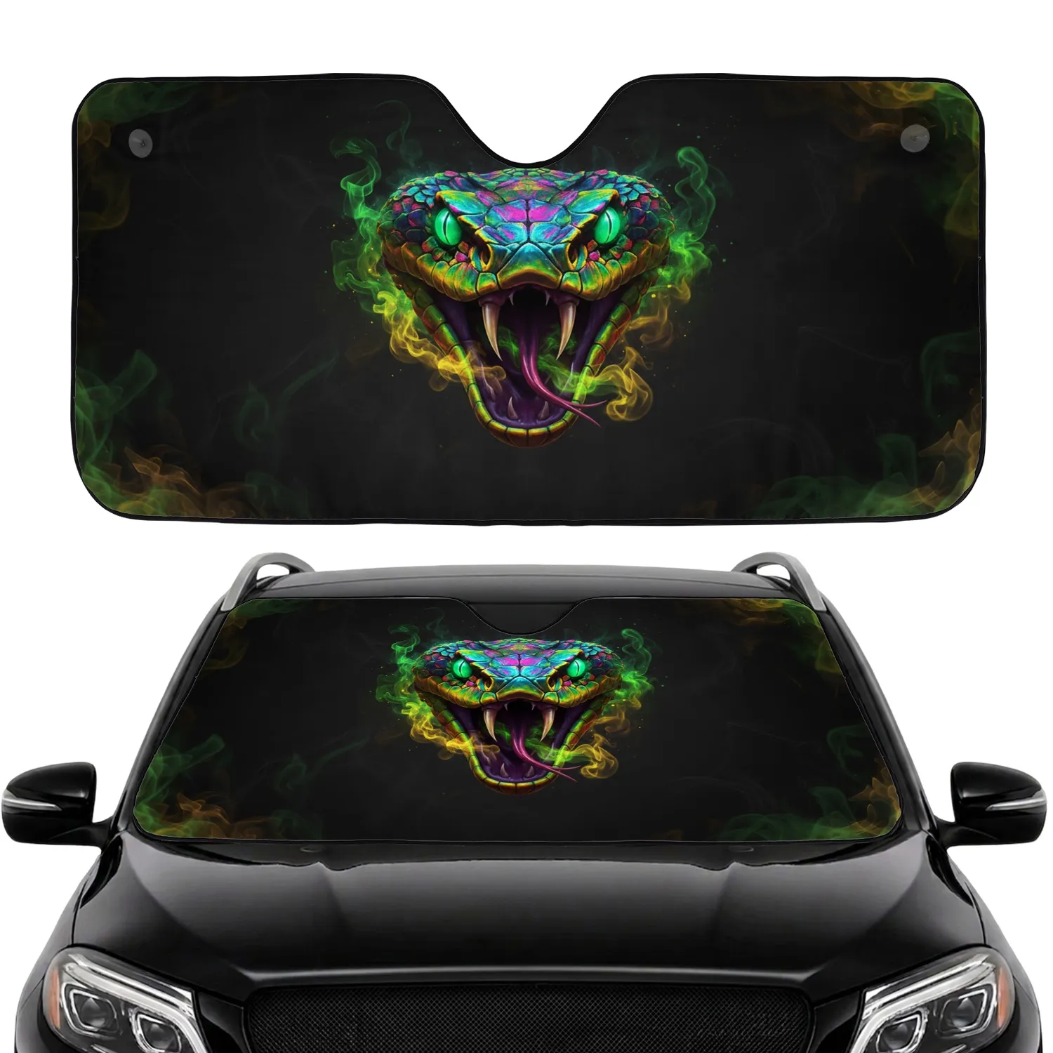 Iridescent Snake Head Glowing Eyes Bioluminescent Smoke - Exotic Animal Car Decor Gift Car Sunshade - 1