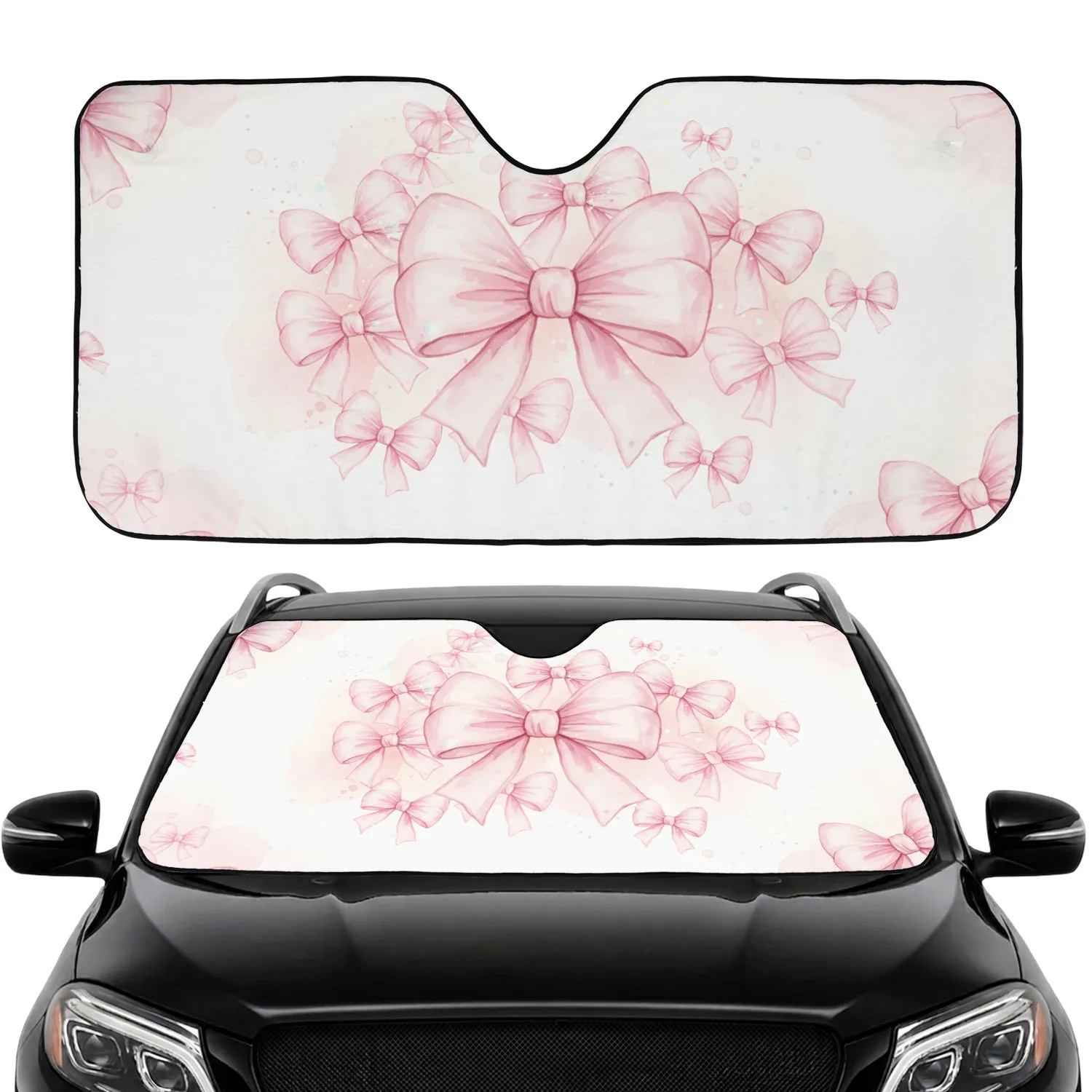 Pink Watercolor Bows Ribbons Glitter Light Particles - Car Decor Gift Car Sunshade - 1