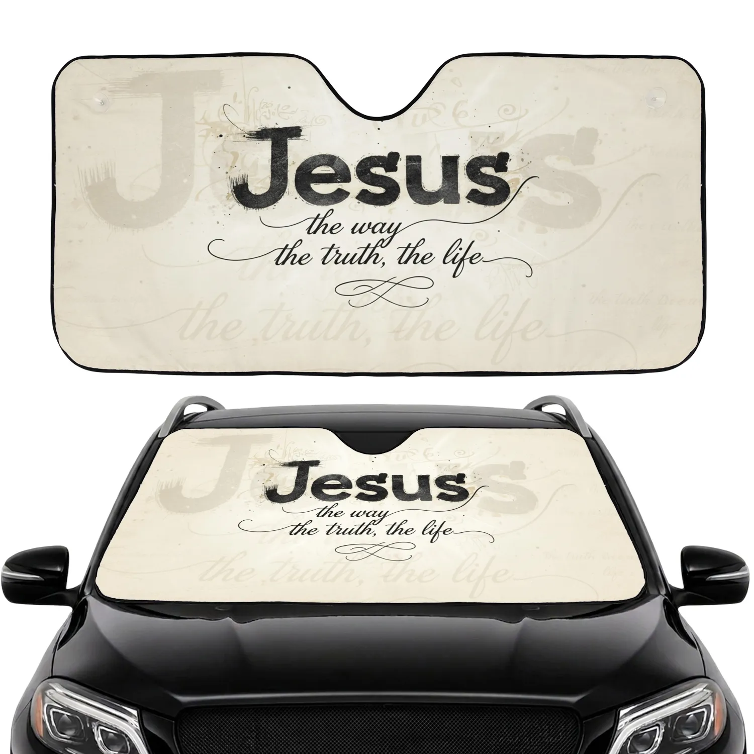 Jesus The Way The Truth Life Script - Daily Faith Lifestyle Gift for Believers Car Sunshade - 1