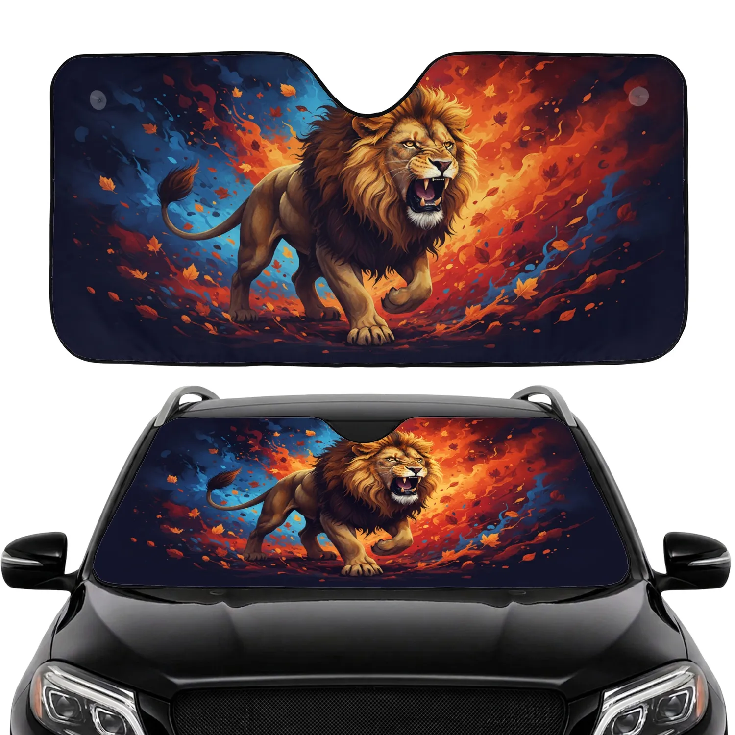 Majestic Dynamic Roaring Lion Fiery Golden Mane - Wildlife Nature Lover Gift Car Sunshade - 1
