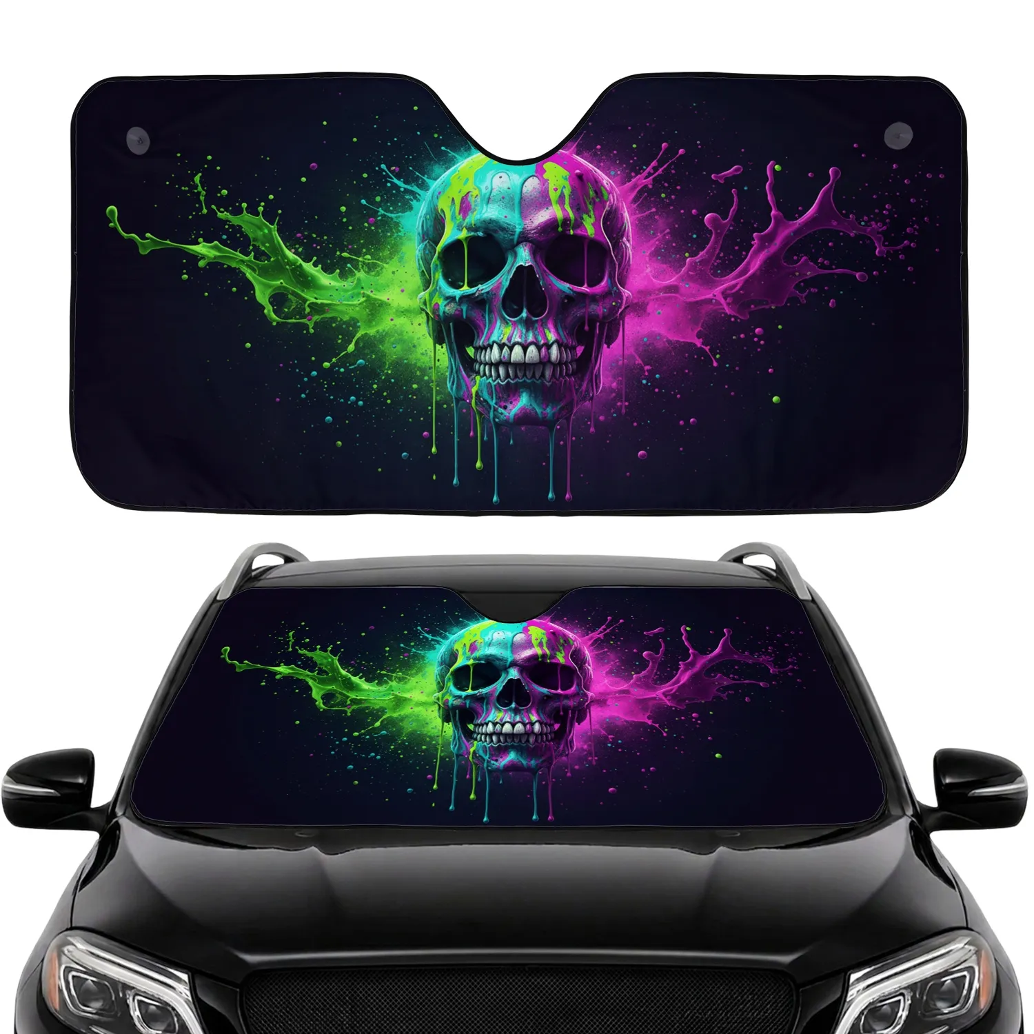 Dripping Paint Skull Graphic Novel Style Car Lover Gift Car Sunshade - 1