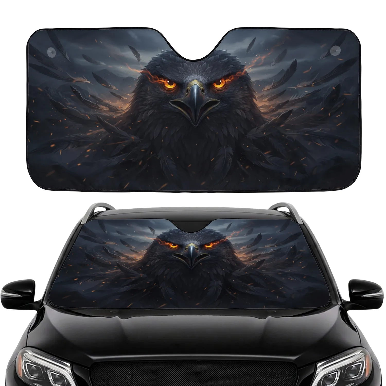 Majestic Predatory Bird Head Strong Beak Glowing Eyes Swirling Mists Twilight Sky – Wildlife Lover Gift Car Sunshade - 1